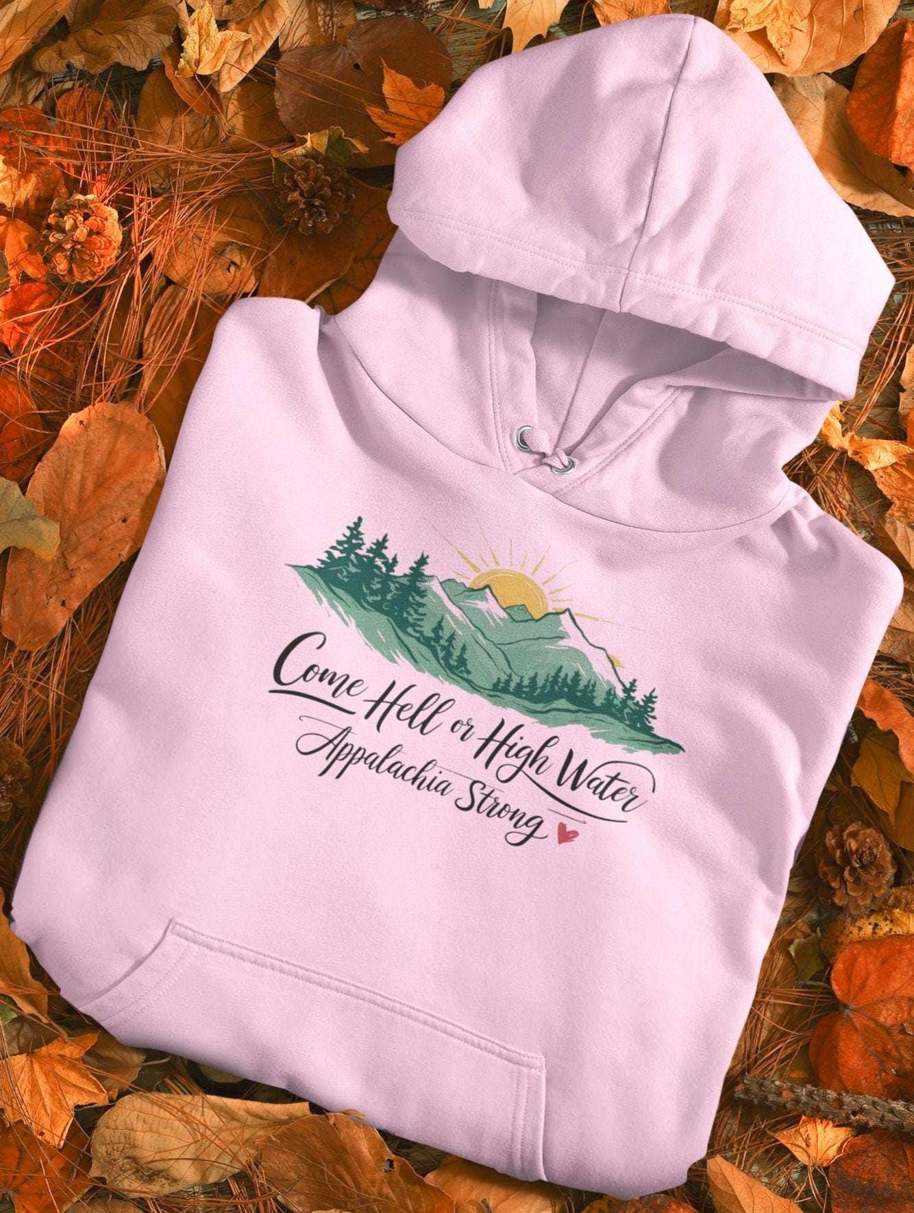 Appalachian Mountains Inspirational Fleece Hoodie Hurricane Recovery Hooded Sweatshirt Comfortable Mountain Graphic Unisex Jumper Gift Hoodie – Soft Feel · Top Pick For Any Outfit