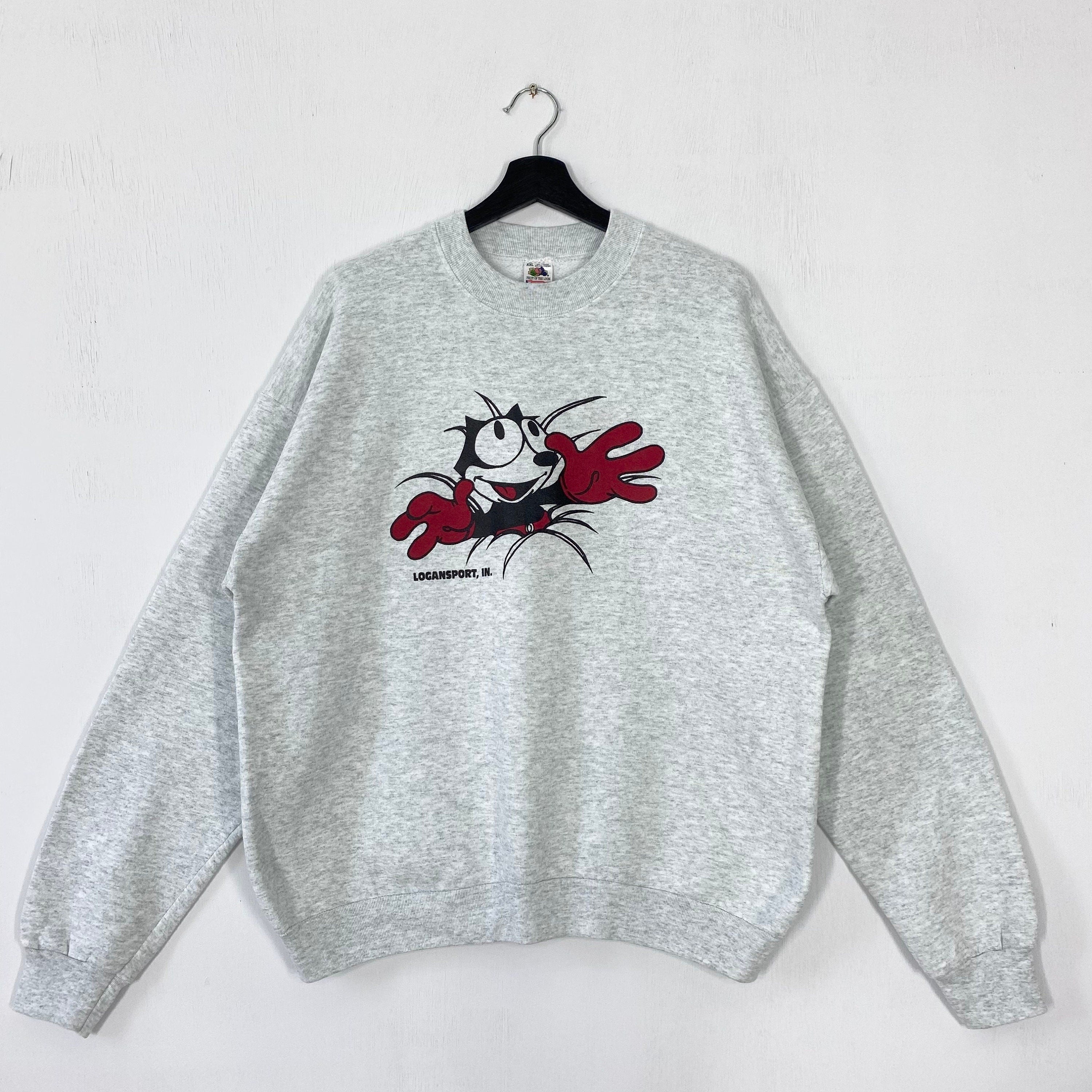 Vintage 90s Felix the Cat Sweatshirt Felix the Cat Crewneck Felix the Cat Sweater Pullover Black Cat Cartoon Print Logo Grey Large Sweatshirt – Aesthetic Look · High-Quality Print
