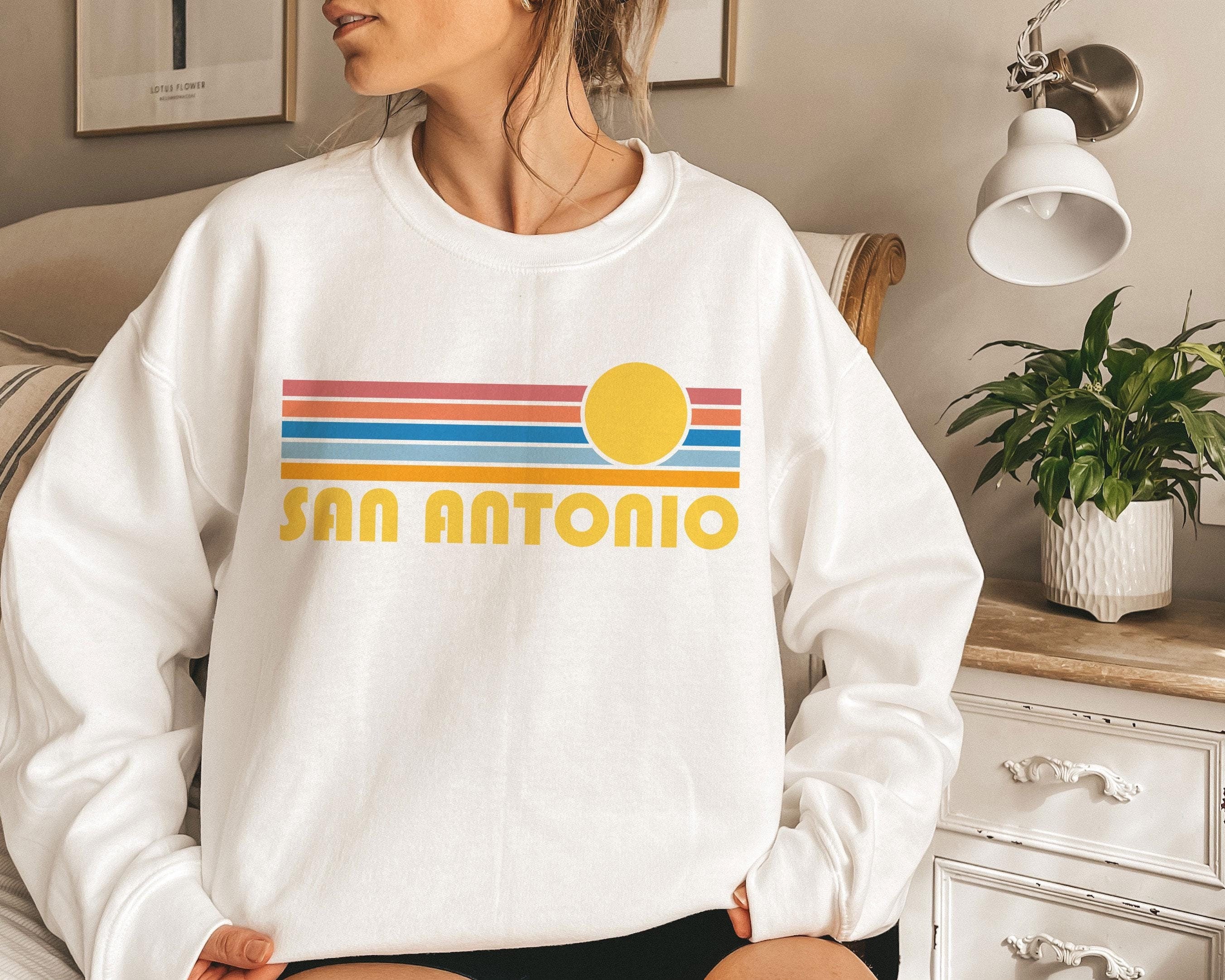 San Antonio Texas Sweatshirt Retro Sunrise Unisex San Antonio Sweatshirt Personalization Available Sweatshirt – Cozy Vibes · Perfect For Daily Wear