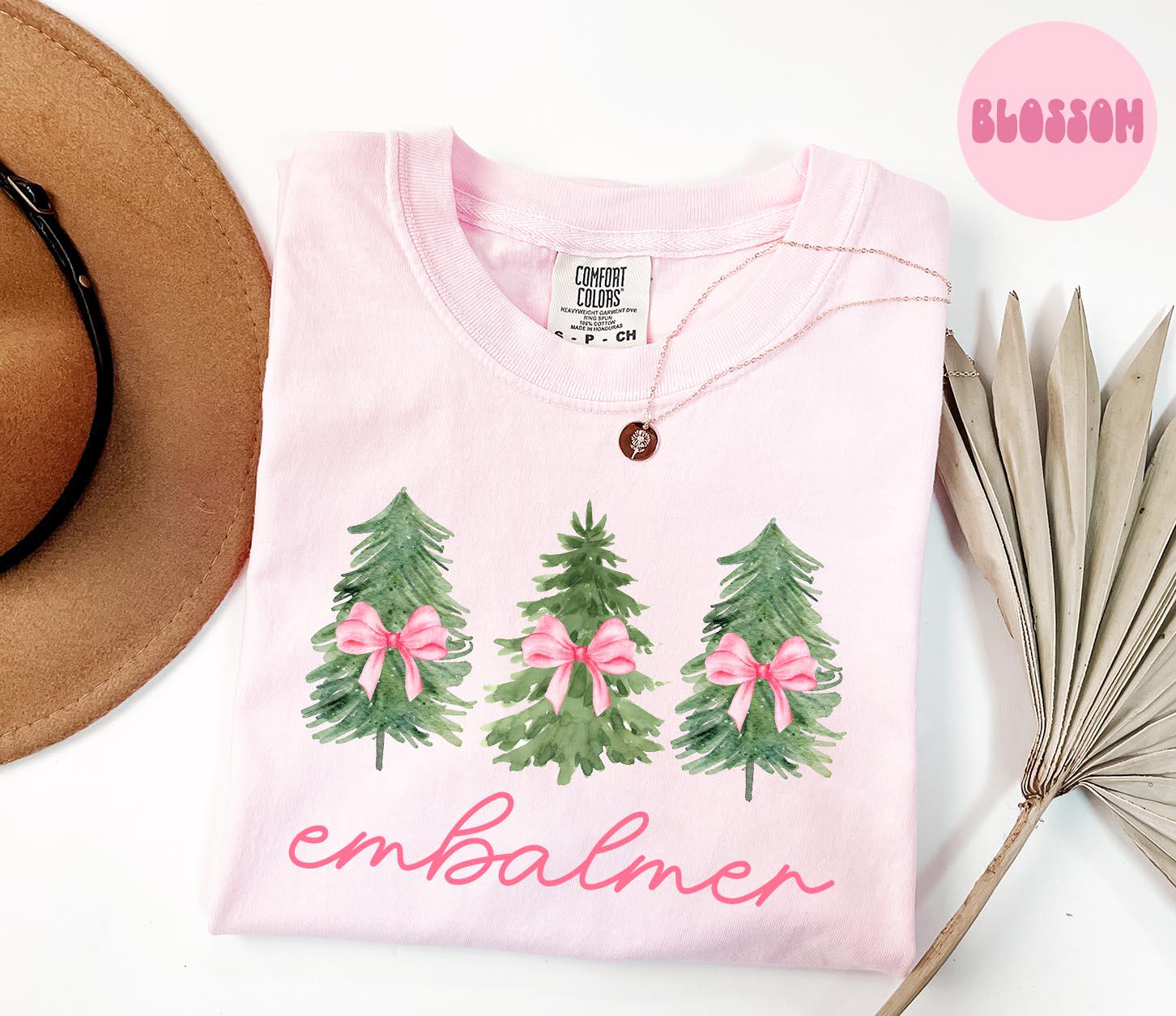 Embalmer Christmas Shirt Embalmer Shirt Gifts Pink Christmas Shirt Comfort Colors Coquette Tshirt Bow Tee Women Graphic Tee – Premium Graphic · Top Pick For Any Outfit
