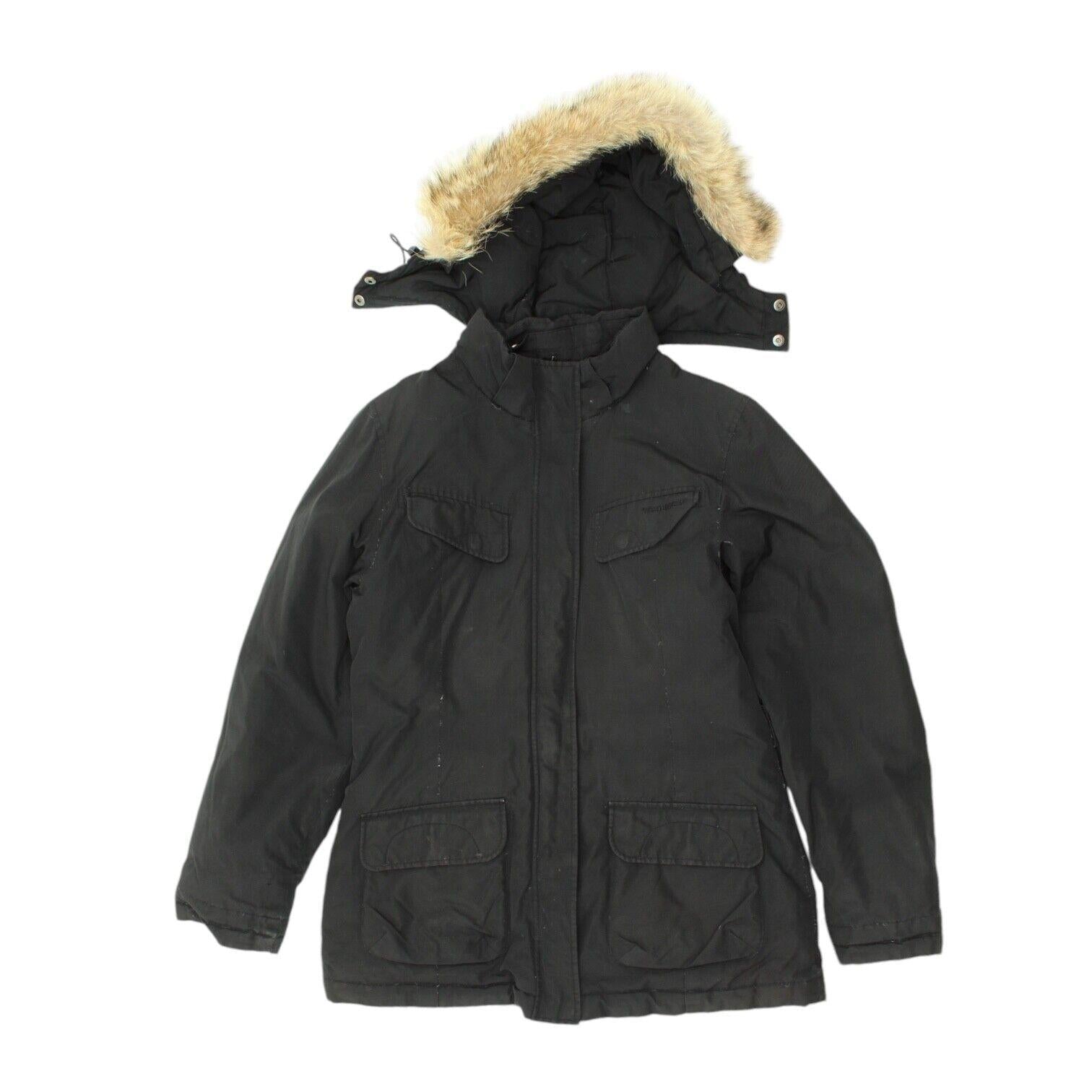 Woolrich Womens Black Fur Trim Hooded Jacket Vintage High End Designer Coat Graphic Tee – Premium Graphic · Must-Have Style