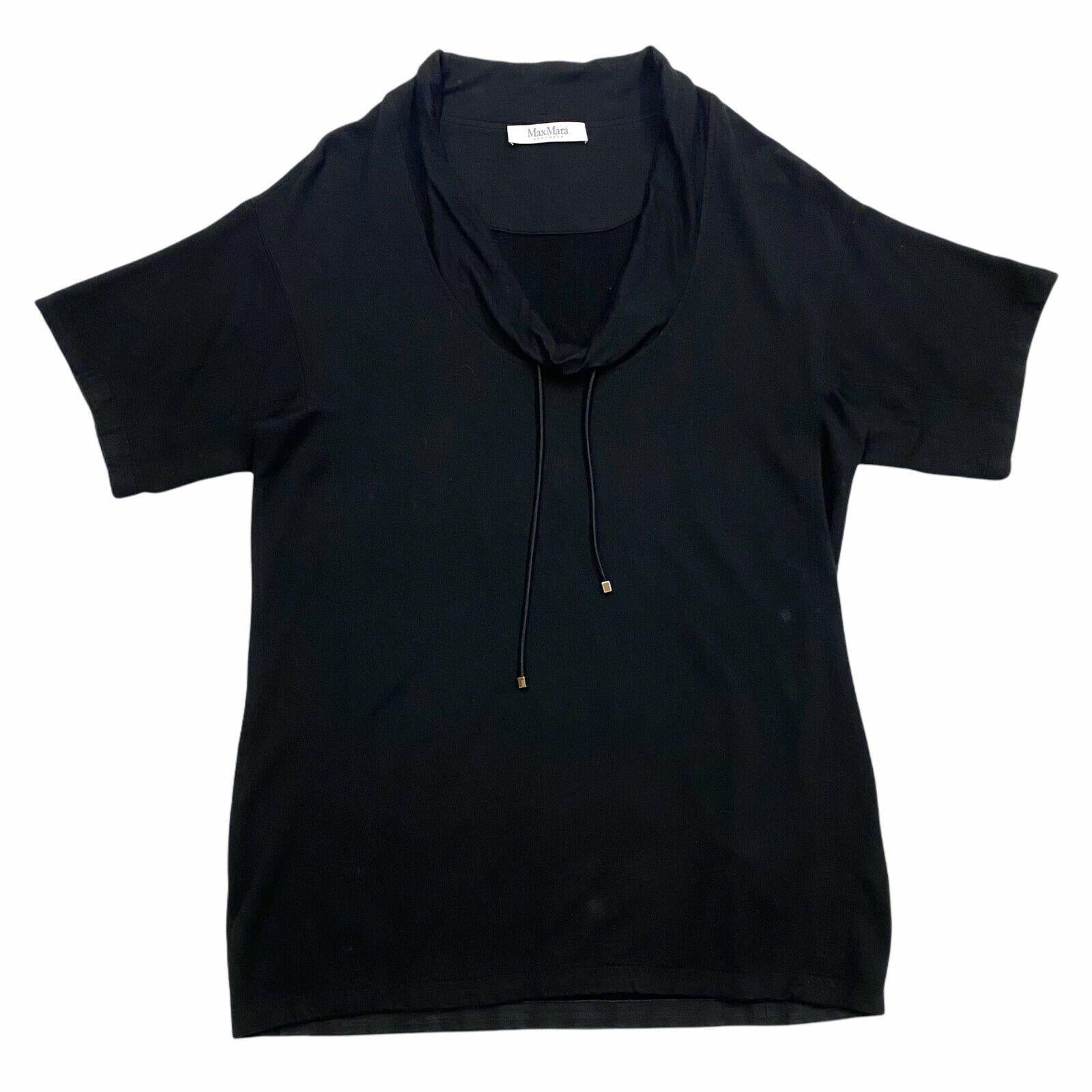Max Mara Women39s Drawstring Neck Top Vintage High End Luxury Designer Black Graphic Tee – Easygoing Wear · High-Quality Print