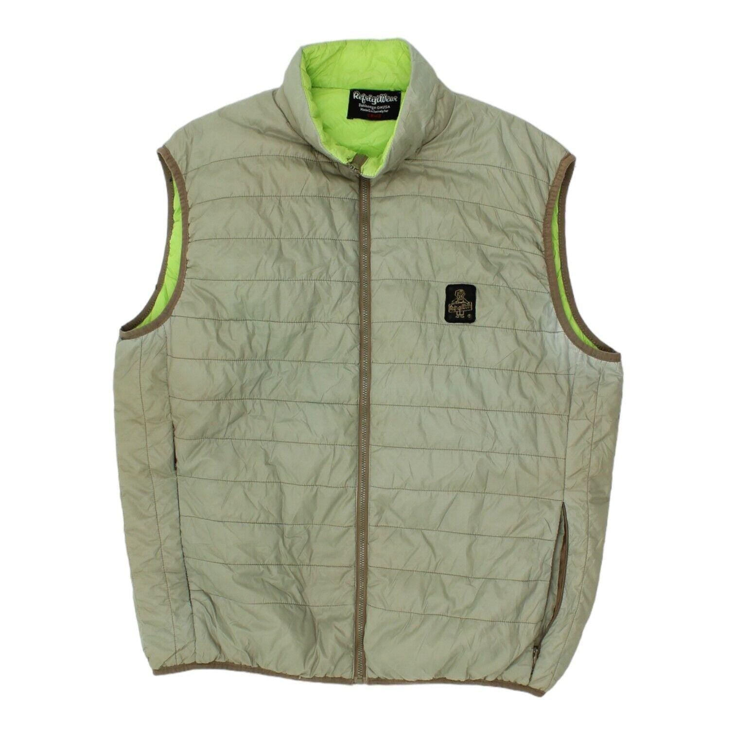 RefrigiWear Mens Grey Padded Gilet Vintage Designer Sleeveless Puffer Jacket Graphic Tee – Everyday Comfort · Great Gift For Fans