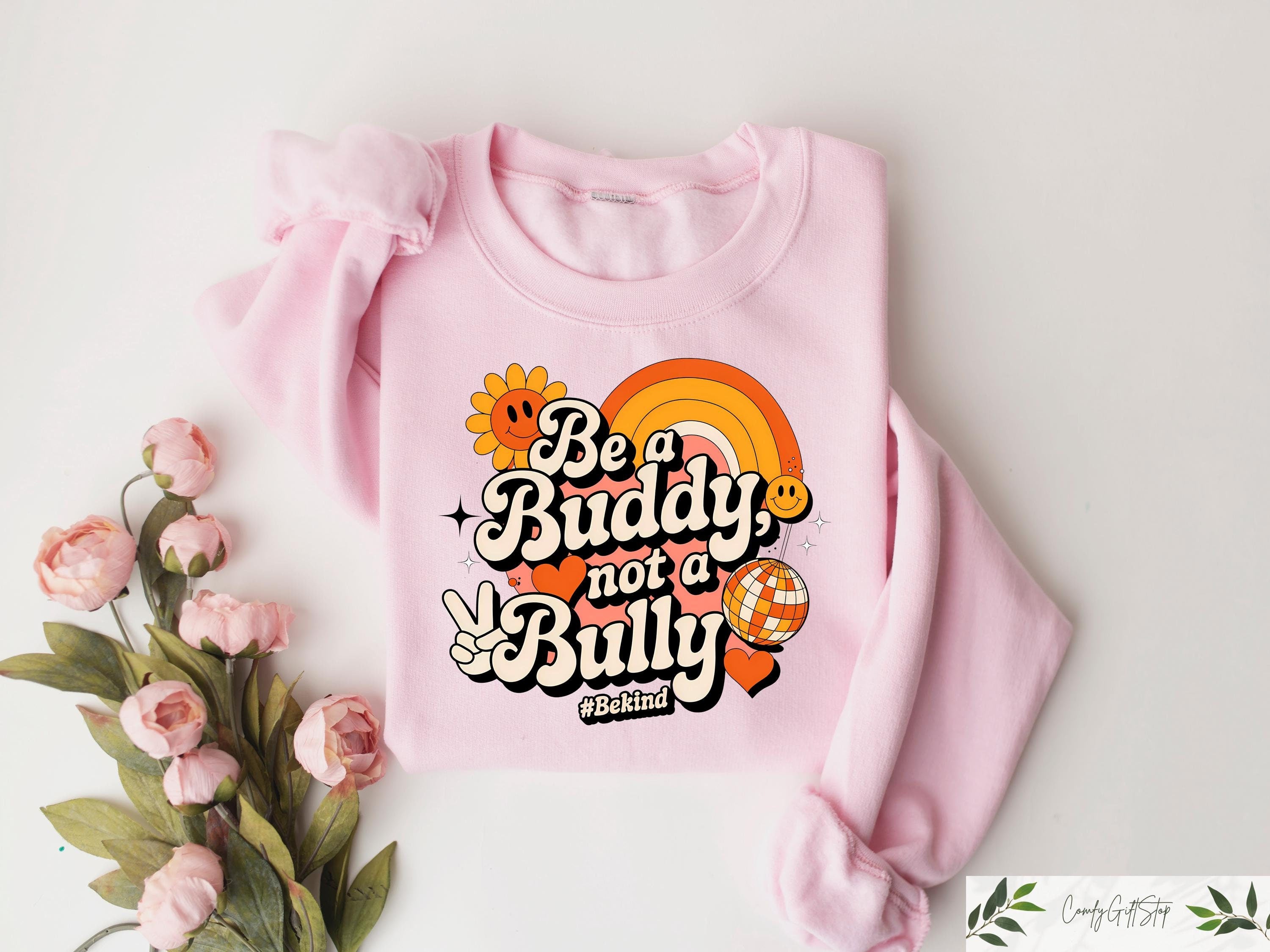 Retro Be A Buddy Not A Bully Shirt Anti Bullying Shirt Aesthetic Womens Shirt Retro Comfort Anti Bully Shirt Bully Awareness Gifts Graphic Tee – Feel-Good Design · Perfect For Daily Wear