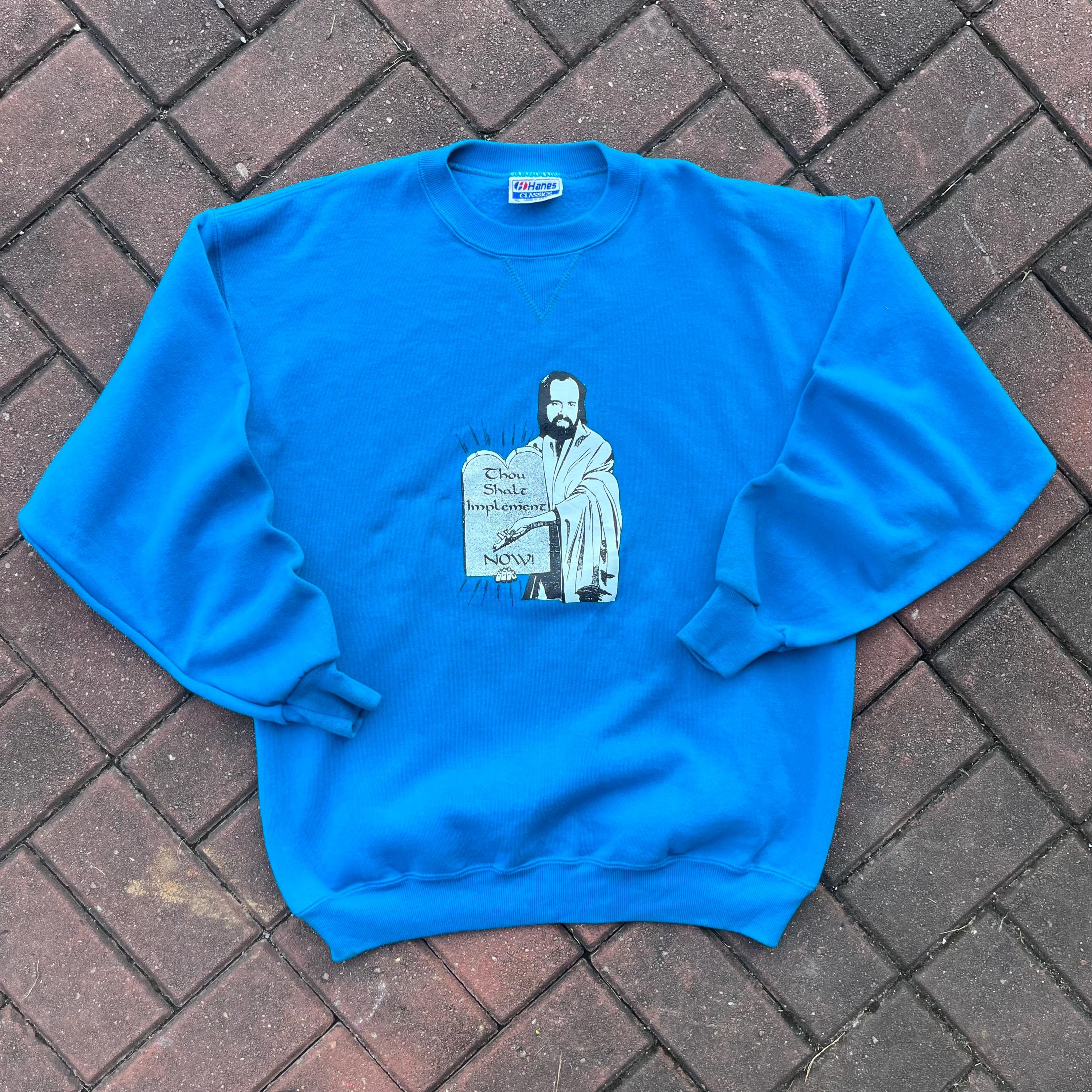 Vintage Y2K Hanes Tag Thou Shalt Implement Big Logo Printed Sweatshirt Pullover Crewneck Sweater Baggie Vintage Graphic Colour Blue Size X L Sweatshirt – Feel-Good Design · High-Quality Print
