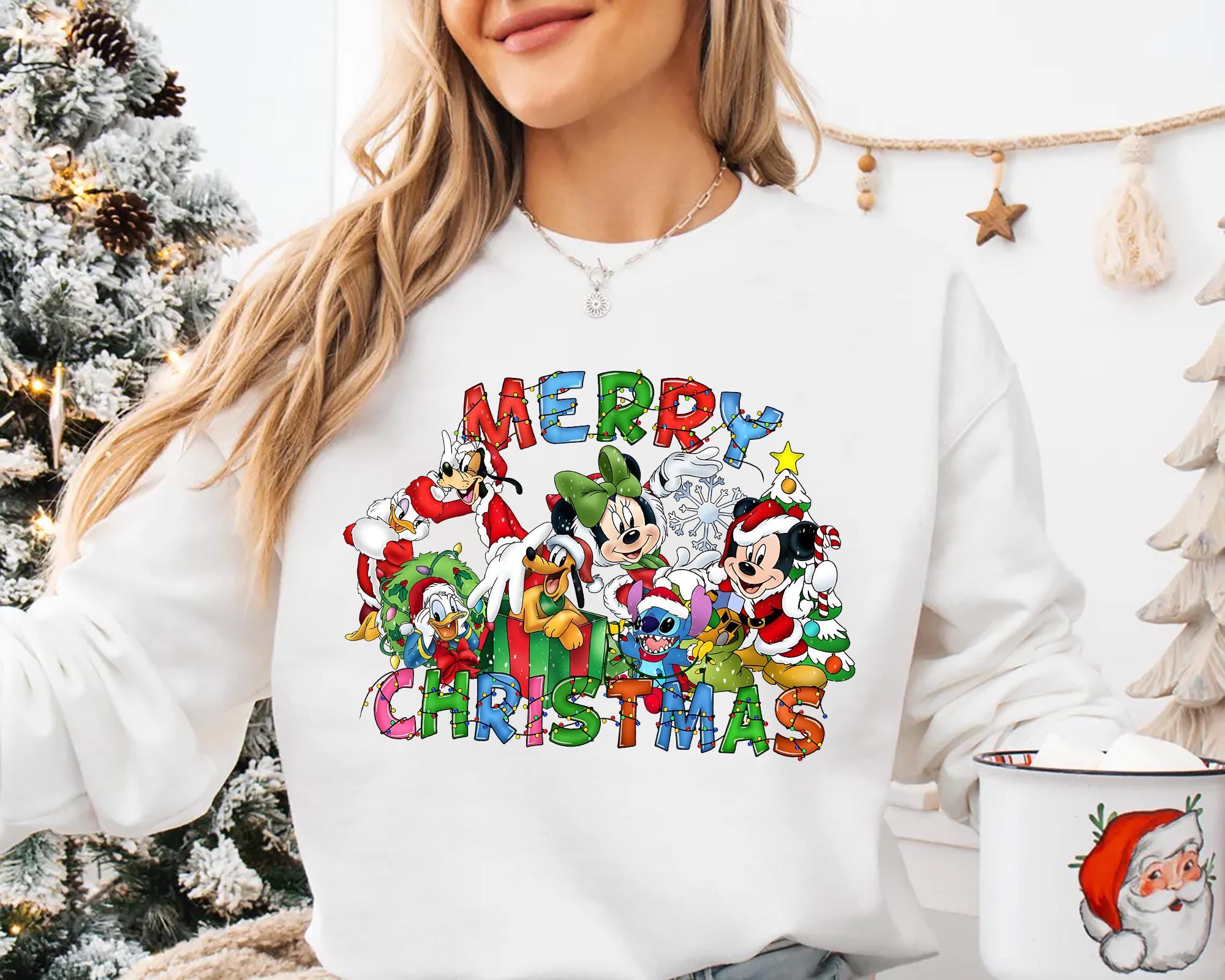 Merry Christmas Disney T Shirt Mickey Minnie Donald Goofy Pluto and Stitch Holiday Sweatshirt Gift Disney Christmas Family Matching Tee Sweatshirt – Cozy Vibes · High-Quality Print