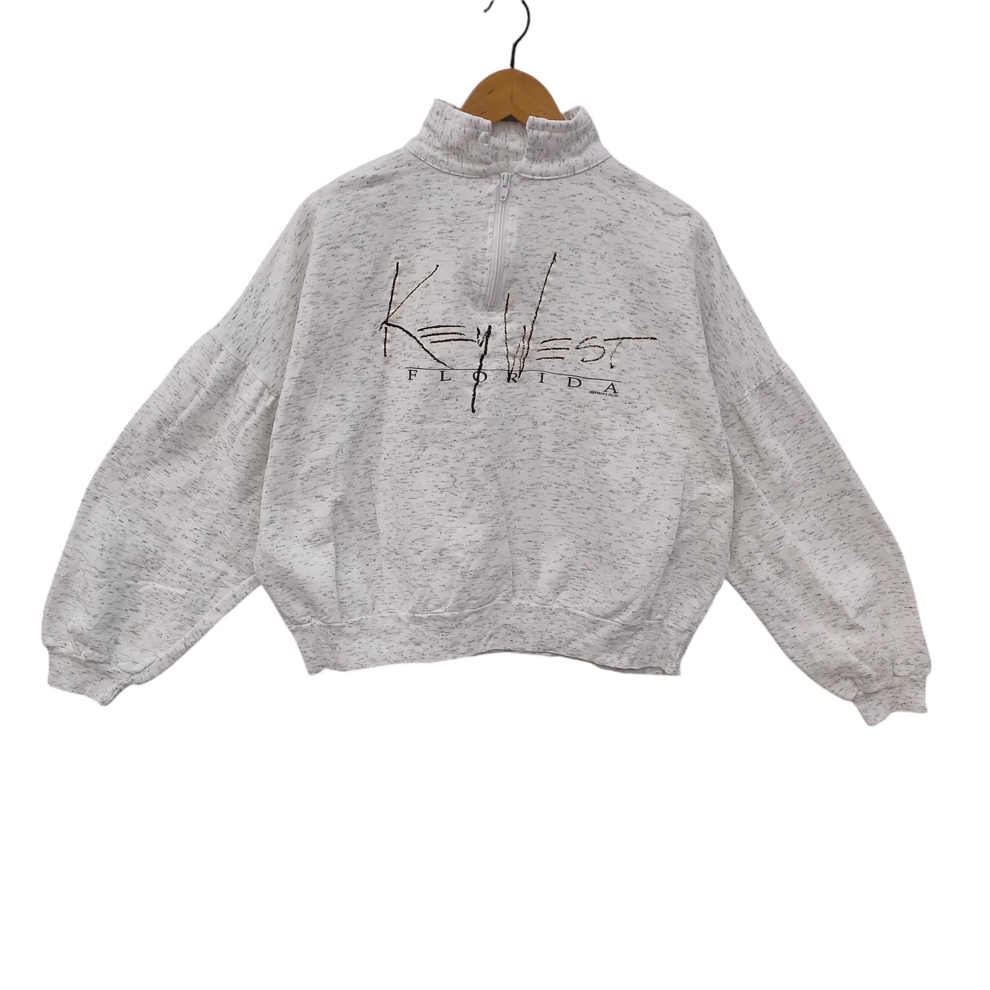 90s Drop Shoulder Key West Quarter Zip Sweater Vintage 1991 Florida Key Crop Sweatshirt Jumper Crewneck White Women39s Large Sweatshirt – Cozy Vibes · Trending Graphic Apparel