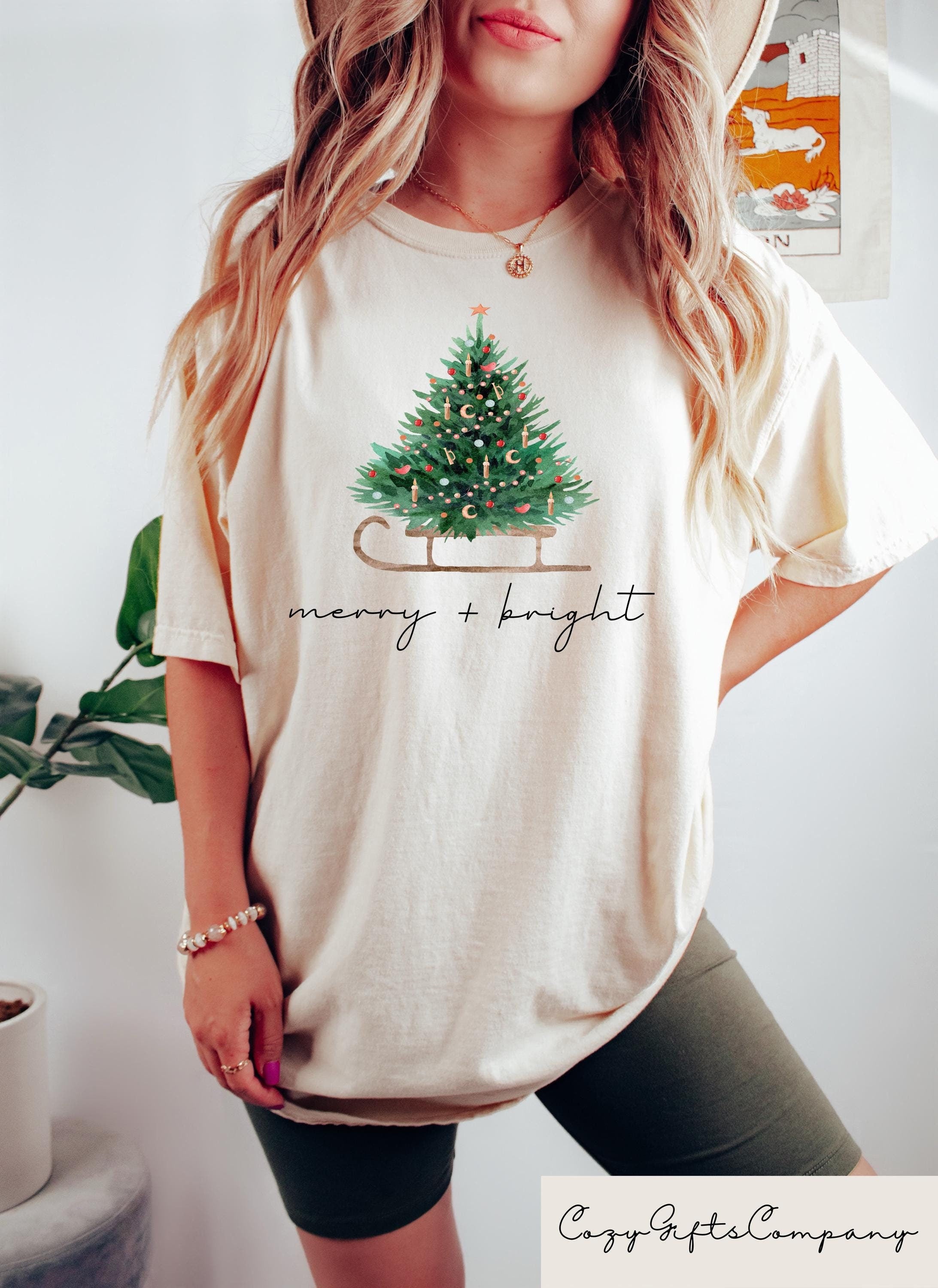 Christmas Shirts For Women Merry And Bright Shirt Christmas Sleigh Tree Sweatshirt Christmas Tree Tee Christmas Gift Christmas Crewneck Sweatshirt – Premium Graphic · Great Gift For Fans