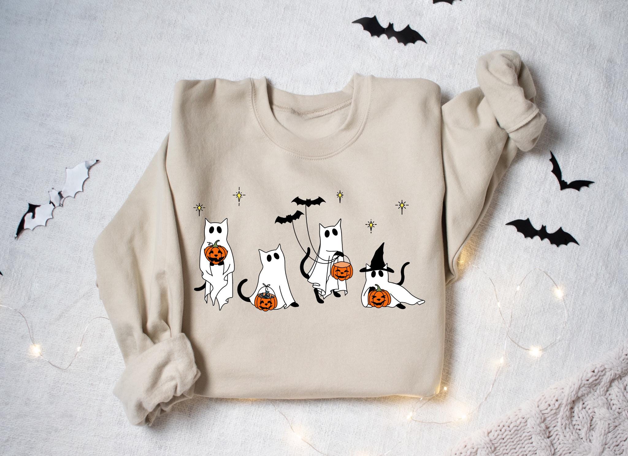 Halloween sweatshirt Cat shirt Ghost Shirt Halloween shirt Halloween Cat Shirt Black Cat Shirt Cat Lover Shirt Ghost Cat t shirt Fun Sweatshirt – Aesthetic Look · Perfect For Daily Wear