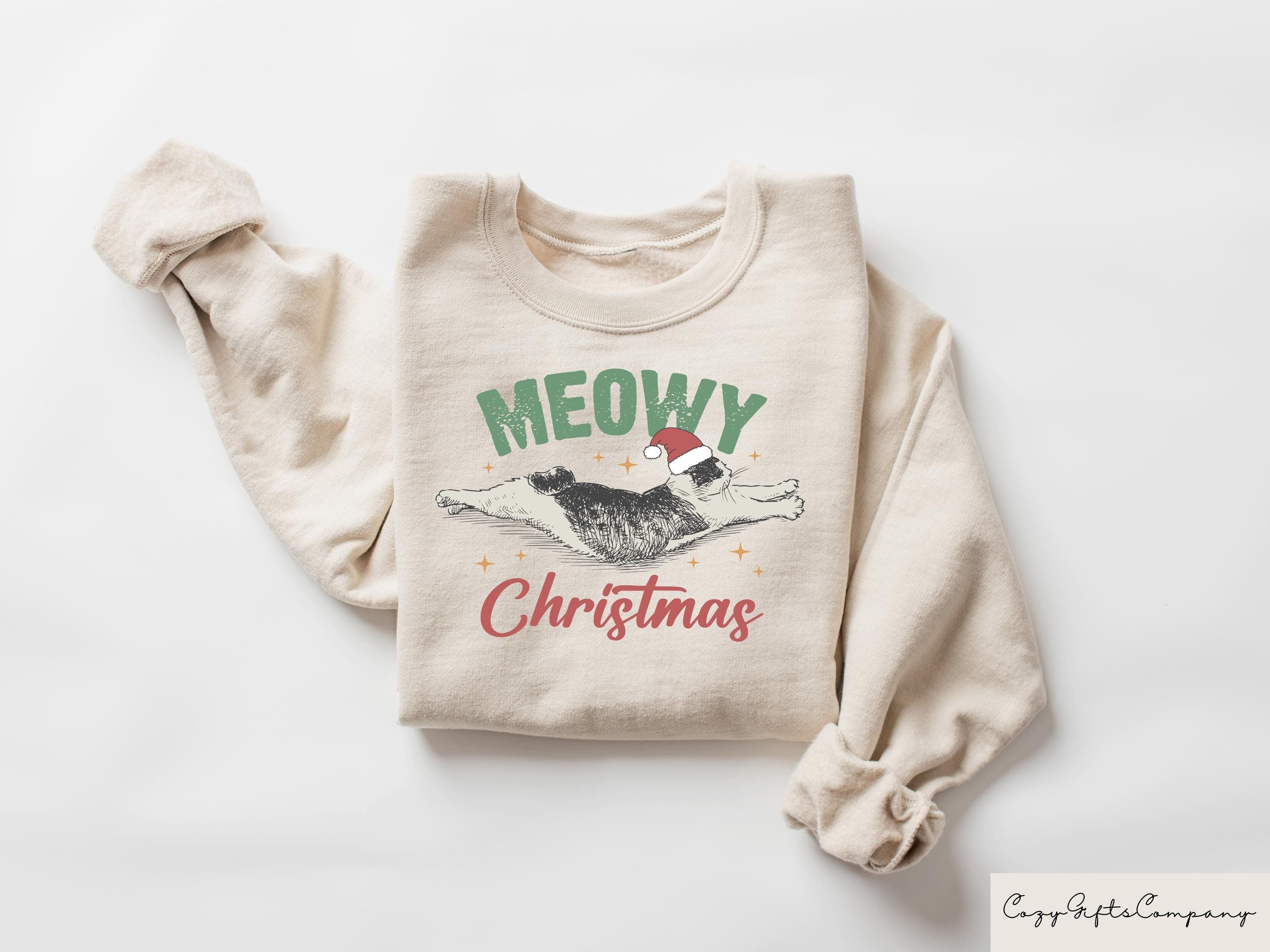 Meowy Christmas Sweatshirt Cat Christmas Sweater Xmas Cat Tshirt Cat Lover Xmas Gift Christmas Crewneck Womens Christmas Cat Mom Shirts Sweatshirt – Easygoing Wear · Top Pick For Any Outfit