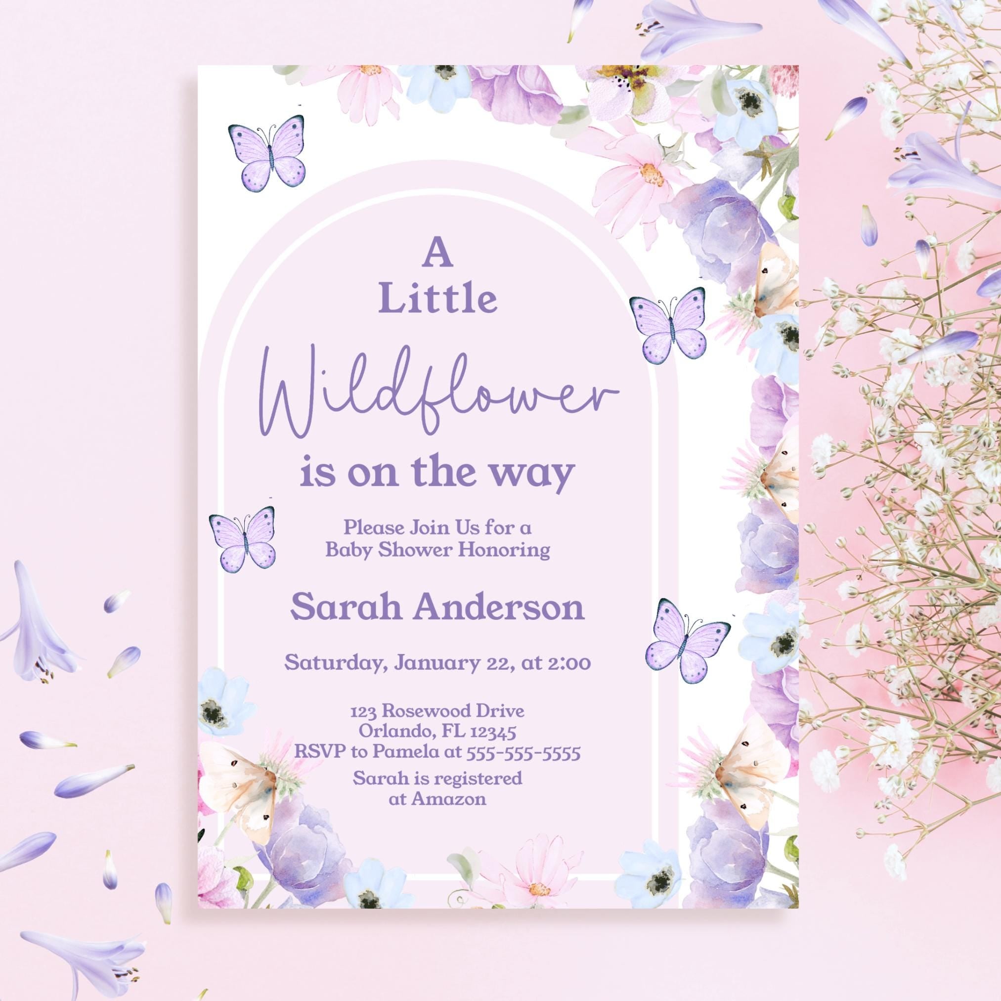 Pink and Purple Flowers and Butterfly Invitation Digital Baby Shower Invite Pastel Pink Lavender Baby Shower Girl A Little Wildflower W14 Graphic Tee – Easygoing Wear · Great Gift For Fans
