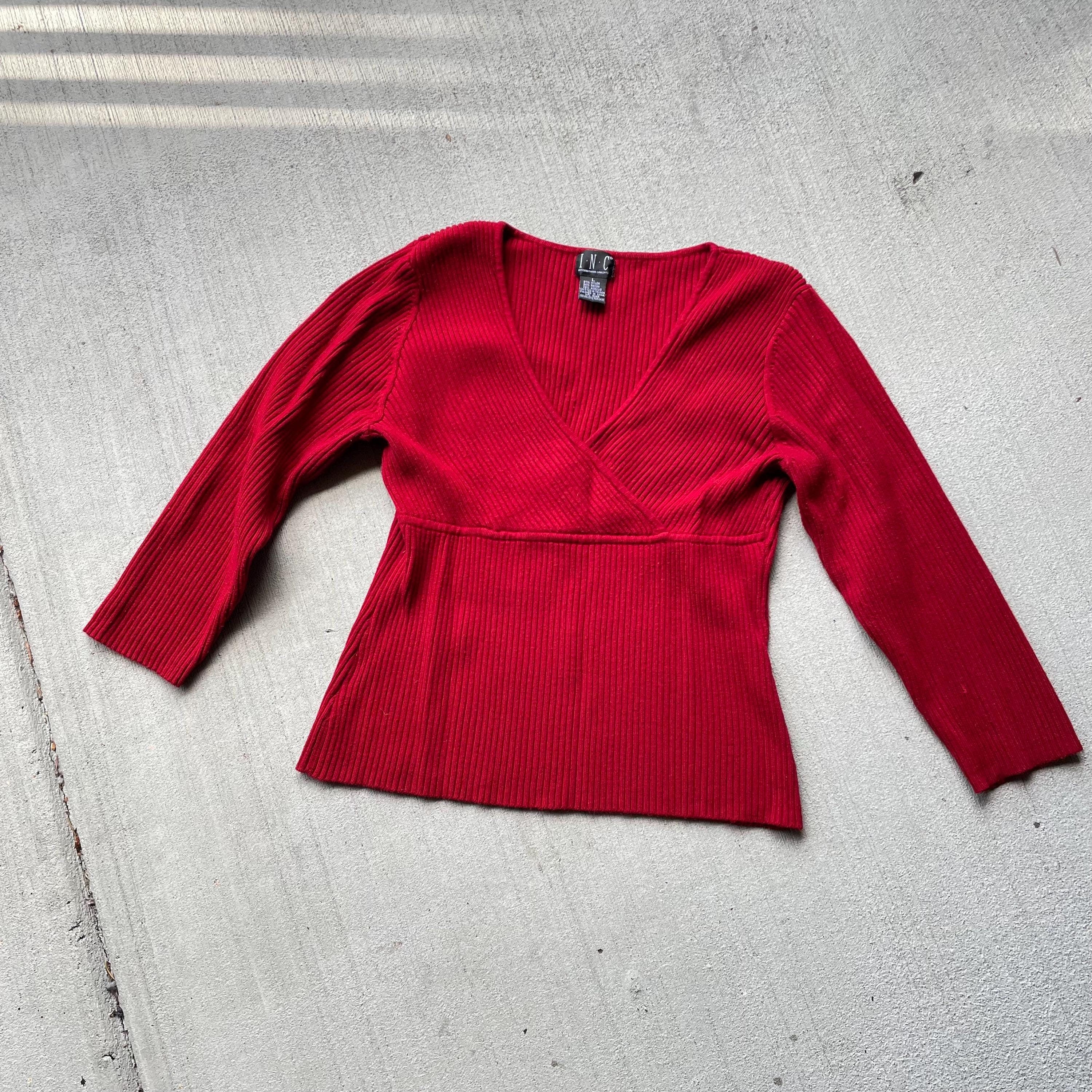 y2k vintage 00s red ribbed vneck sweater size large Graphic Tee – Fan Favorite · Must-Have Style