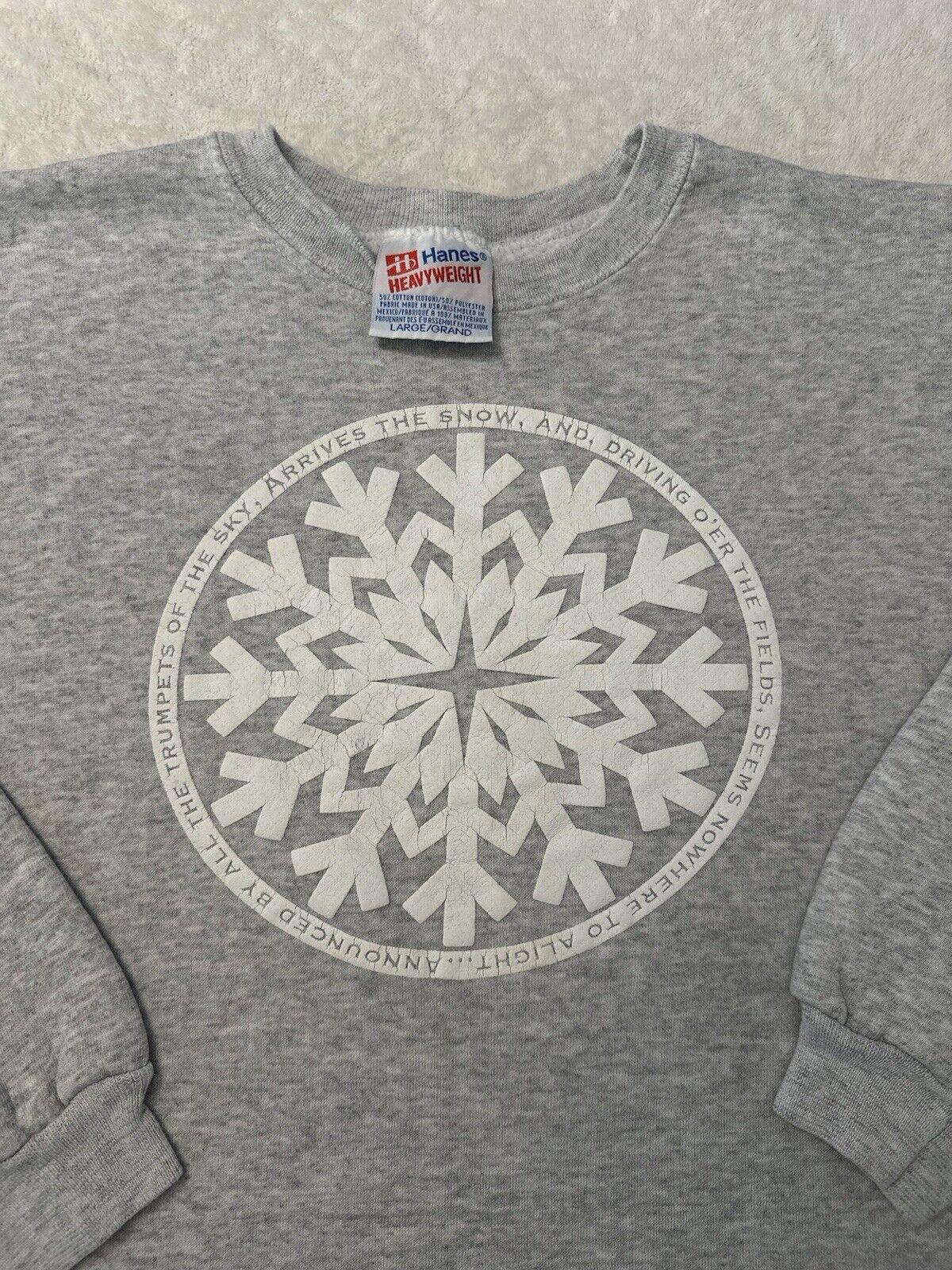 Vintage 1990s Winter Snowflake Snow Poetry Puff Print Crewneck Sweatshirt M L Sweatshirt – Easygoing Wear · High-Quality Print