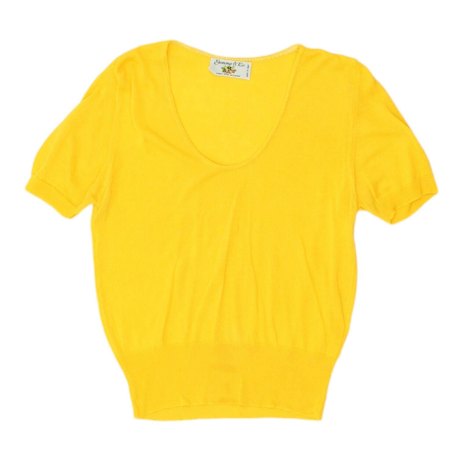 Gemma Co Womens Yellow Knit Short Sleeve Top Vintage High End Tshirt VTG Graphic Tee – Cozy Vibes · Great Gift For Fans