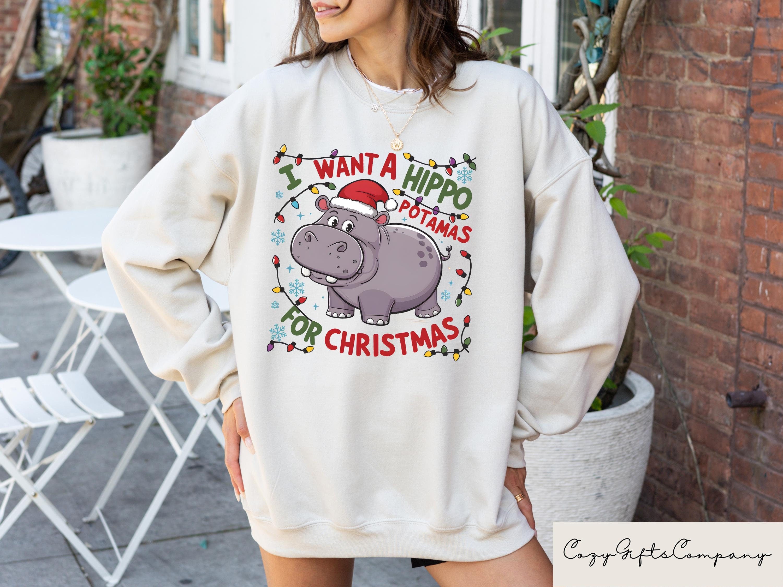 I Want A Hippopotamus For Christmas Sweatshirt Hippo Christmas Lights Sweater Christmas Hippopotamus Tshirt Cute Christmas Party Shirts Sweatshirt – Aesthetic Look · Great Gift For Fans