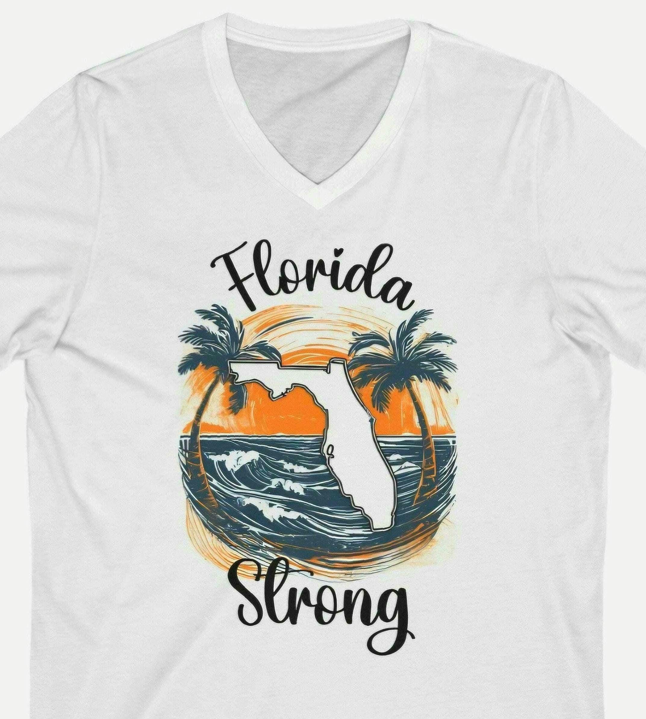 Florida Strong V Neck Tee Unisex Inspirational Shirt Sunshine State Top Patriotic Tee Florida Recovery Design Florida Pride Shirt Graphic Tee – Easygoing Wear · Perfect For Daily Wear