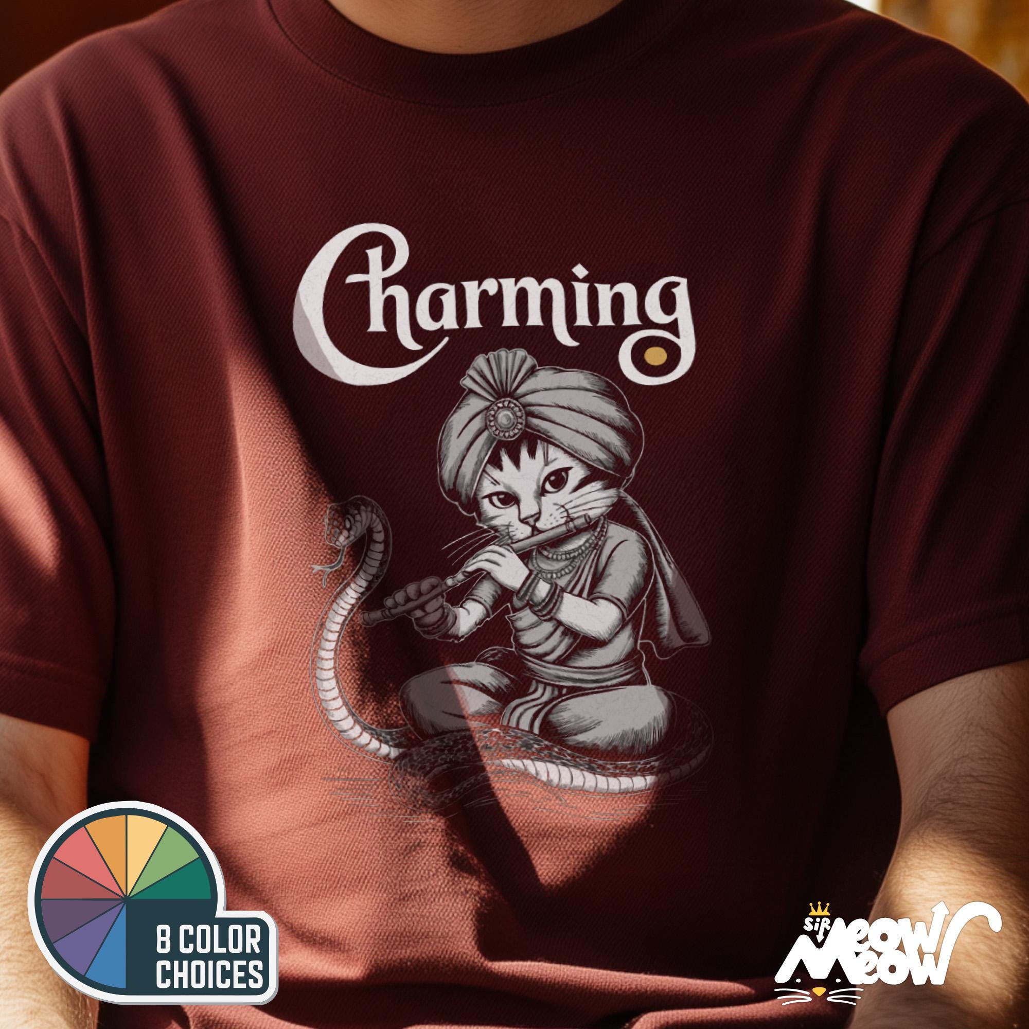 Charming Cat Snake Charmer T Shirt Funny Whimsical Cat Design Exotic Animal Lover Gift Graphic Tee – Aesthetic Look · Perfect For Daily Wear