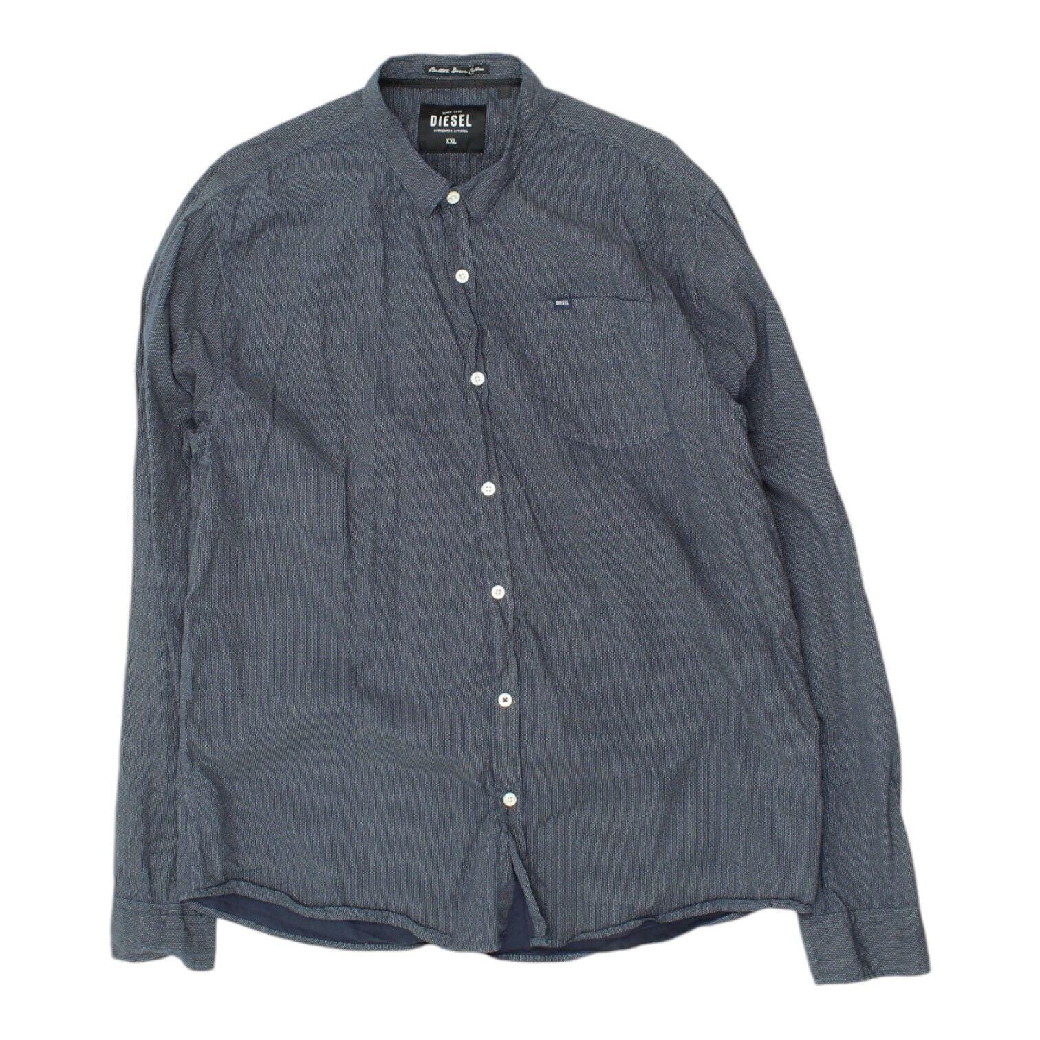 Diesel Mens Navy Grey Button Up Shirt Vintage High End Designer Casual VTG Graphic Tee – Fan Favorite · Must-Have Style