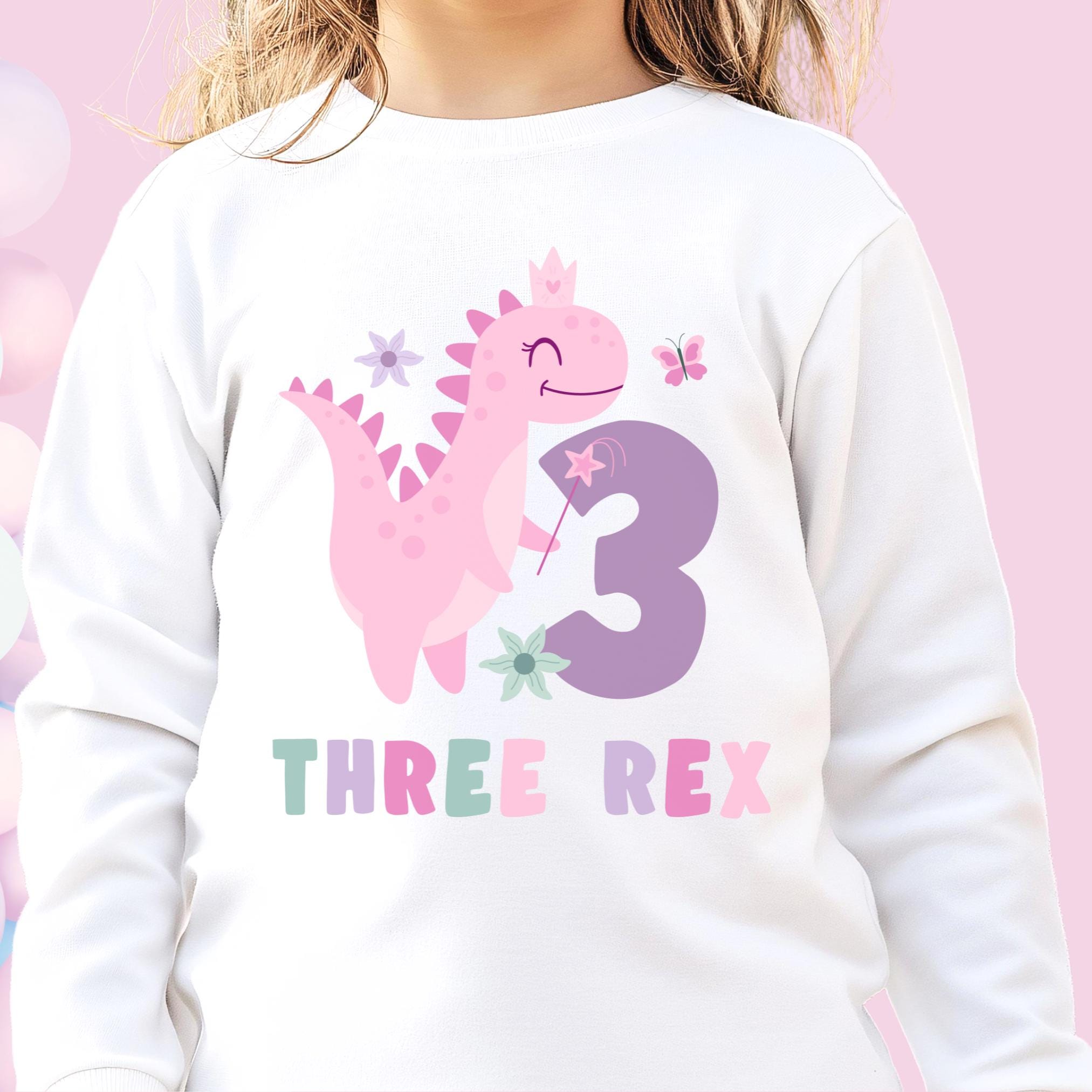 Three Rex Shirt Long Sleeves Third Birthday Shirt Dinosaur Birthday Girl Shirt Three Year Old TShirt Dino Party Girl 3rd Birthday T Shirt Graphic Tee – Everyday Comfort · Perfect For Daily Wear