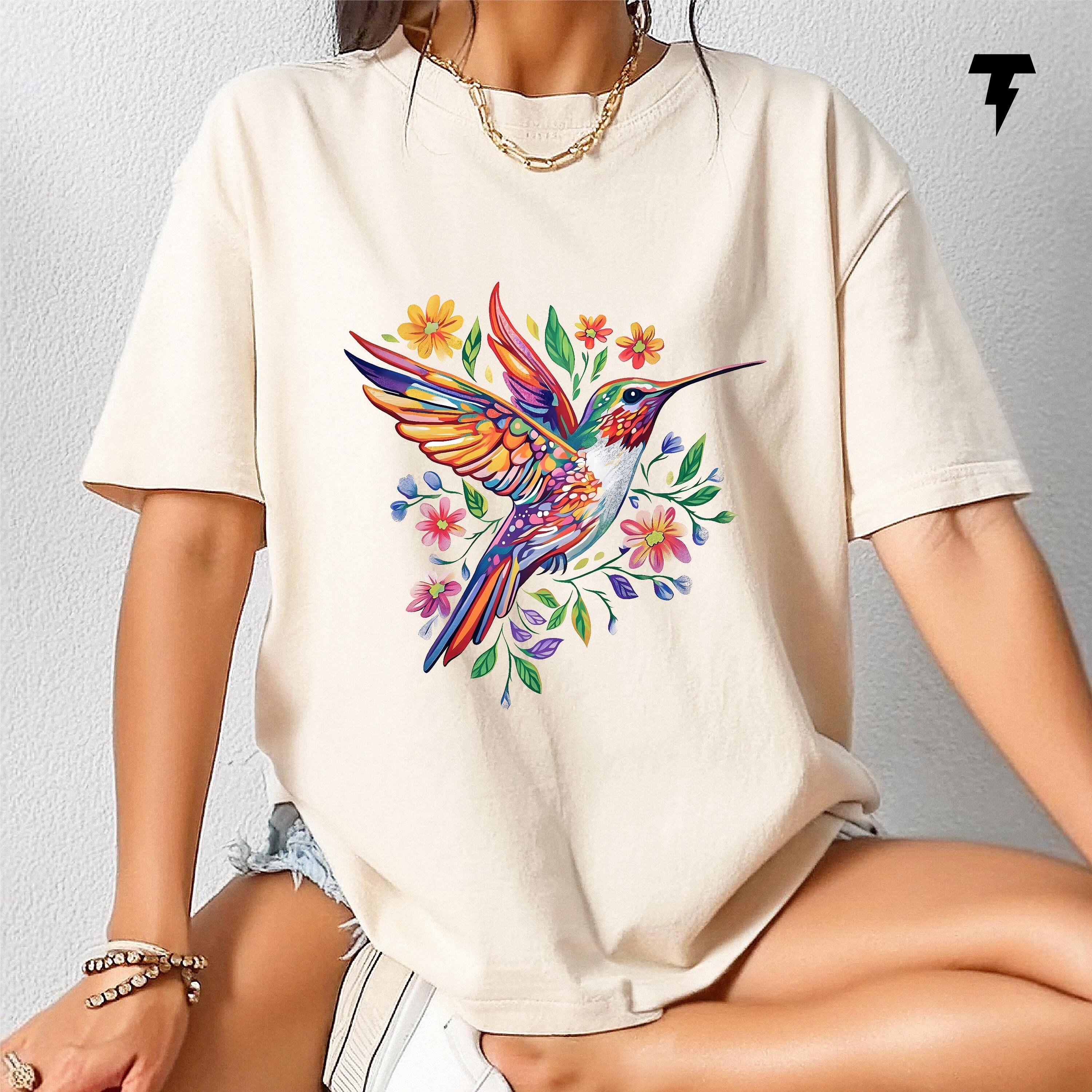 Hummingbird Shirt Floral Animal Lover Tee Trendy Spring Bird T Shirt Gift for Her Unique Bird Lover Top Graphic Tee – Everyday Comfort · Great Gift For Fans