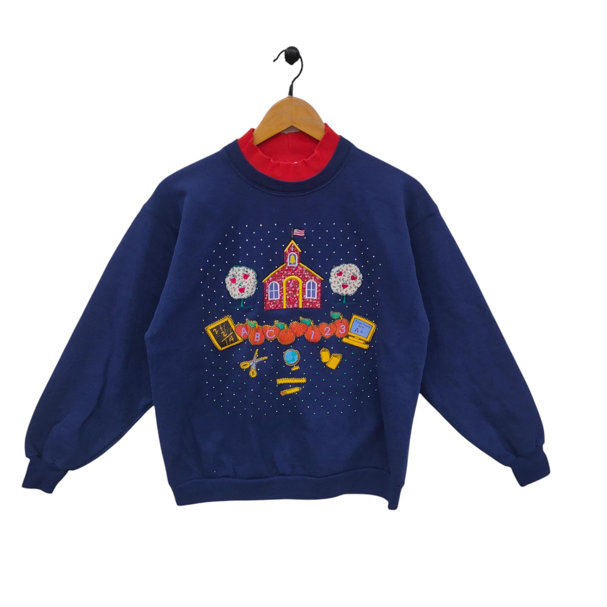 90s Embroidery Christmas Sweatshirt Medium Vintage Morning Sun Sweater Jumper Navy Blue Size M Sweatshirt – Fan Favorite · Perfect For Daily Wear