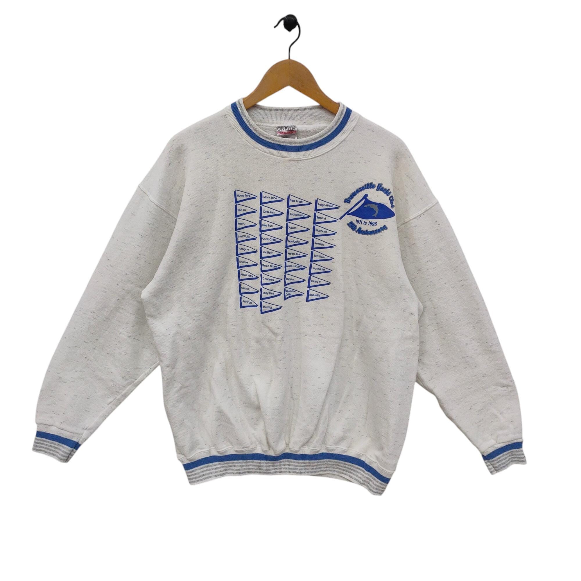 90s Brownsville Yacht Club Crewneck Sweatshirt Large Vintage Hanes Oneita Sweater Jumper Pullover Crew neck White Sweatshirt – Aesthetic Look · Must-Have Style