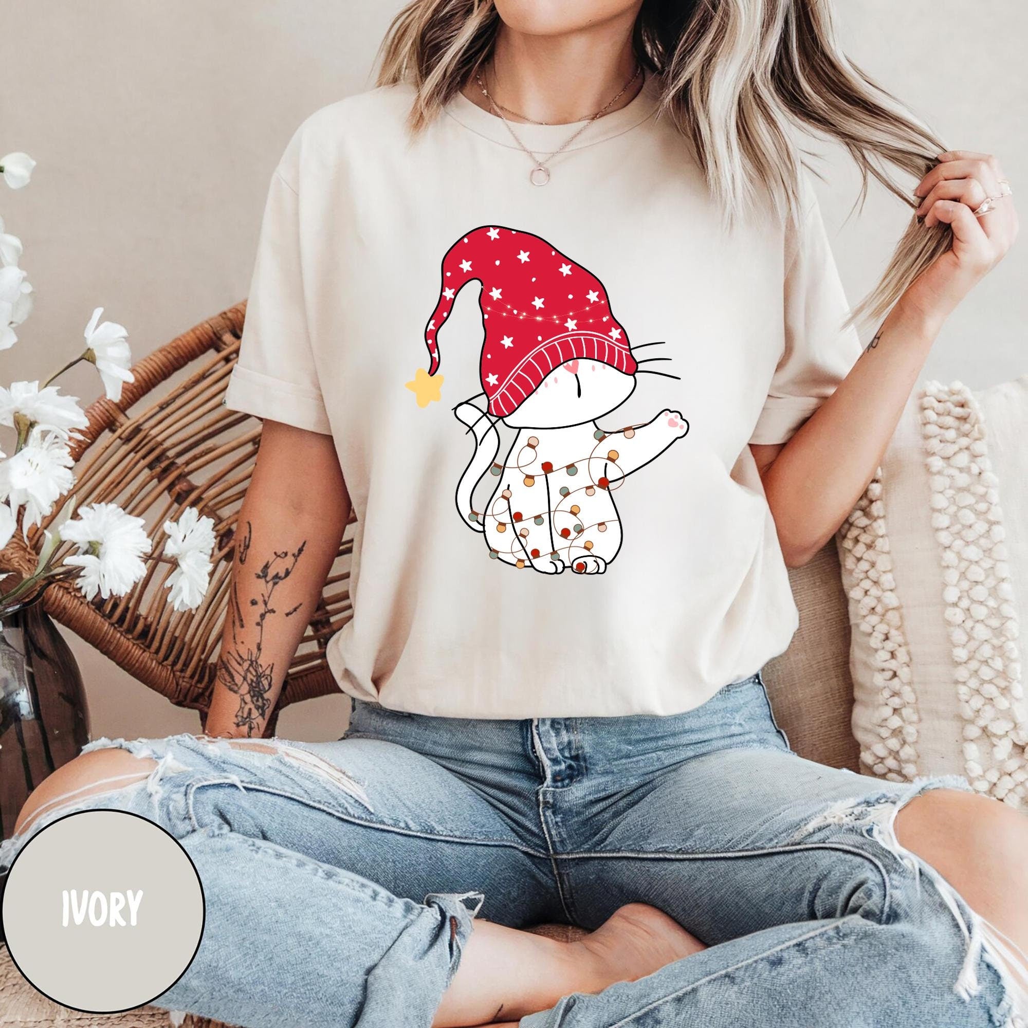 Cat Christmas Lights T Shirt Cute Cat Christmas SweaterCat Mom Christmas GiftFunny Christmas SweaterFunny Xmas Hoodie Cat Mom Shirt Hoodie – Bold Style · Great Gift For Fans
