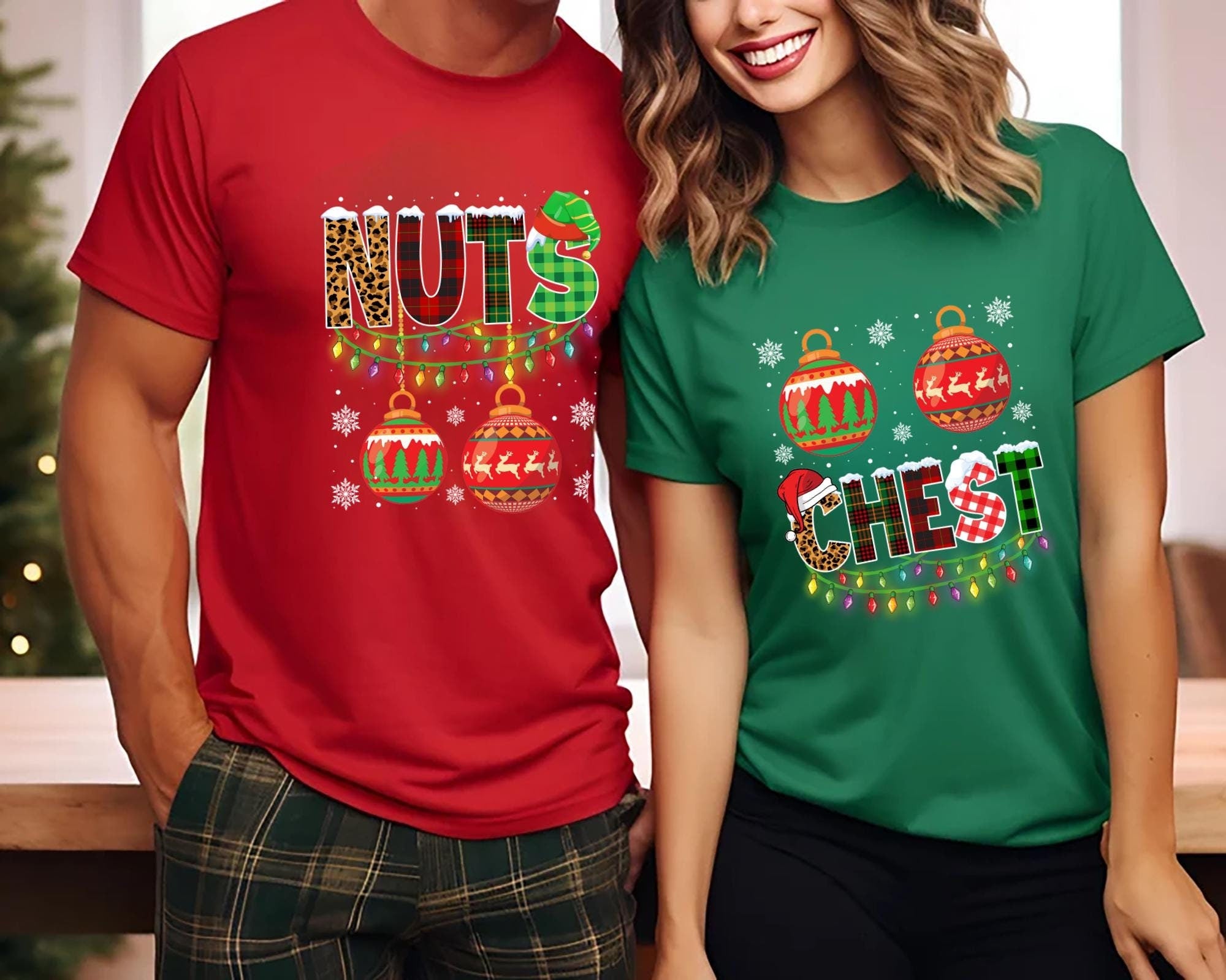 Couples Christmas Shirts Funny Christmas Shirt Gift for Couple Chest Nuts Shirt Boyfriend Christmas Gift Husband Ugly Christmas Sweater Men Graphic Tee – Bold Style · Great Gift For Fans