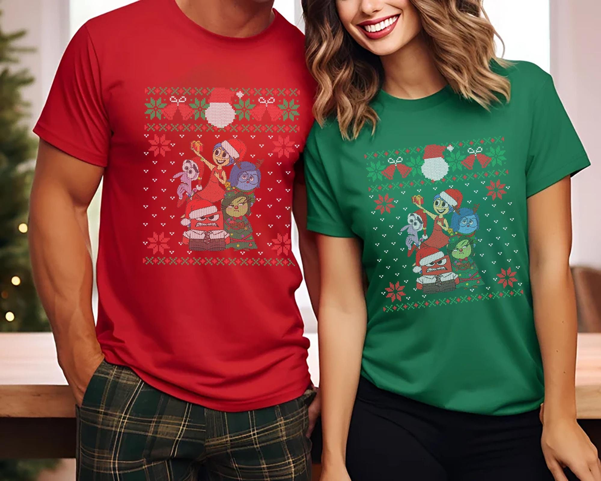 Disney Inside Out 2 Characters Christmas Couple Tee Joy Anxiety Anger Sadness Ennui Tee Disney Christmas Matching Shirt Graphic Tee – Fan Favorite · Great Gift For Fans