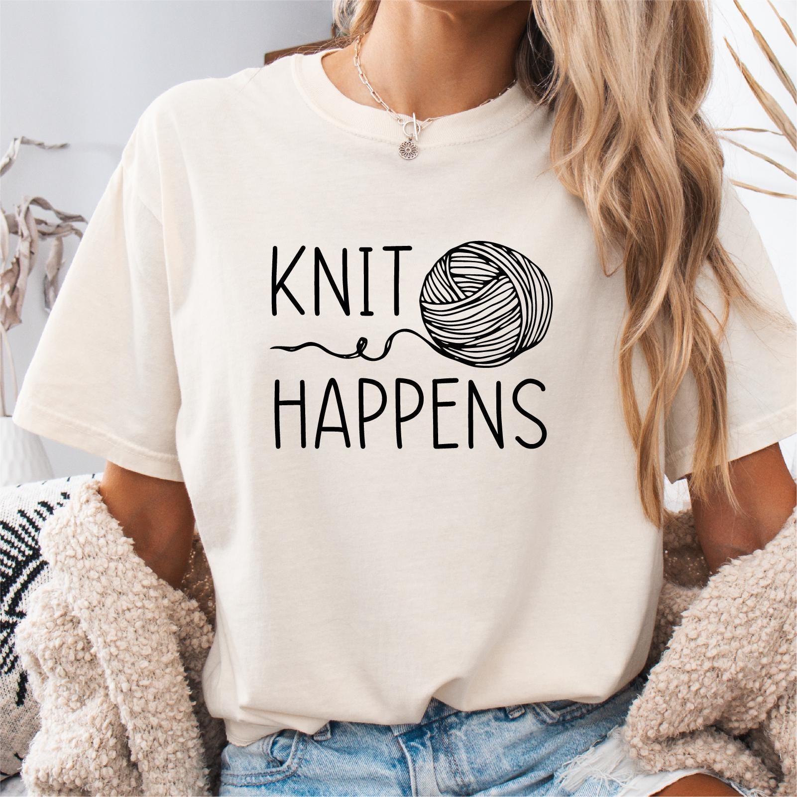 Knit Happens Funny Knitting T Shirt Knitter Gift Tee Yarn Lover T shirt Knitter Shirt Crafters Gift Cute Knitting Tee Yarn Lover Graphic Tee – Cozy Vibes · Perfect For Daily Wear