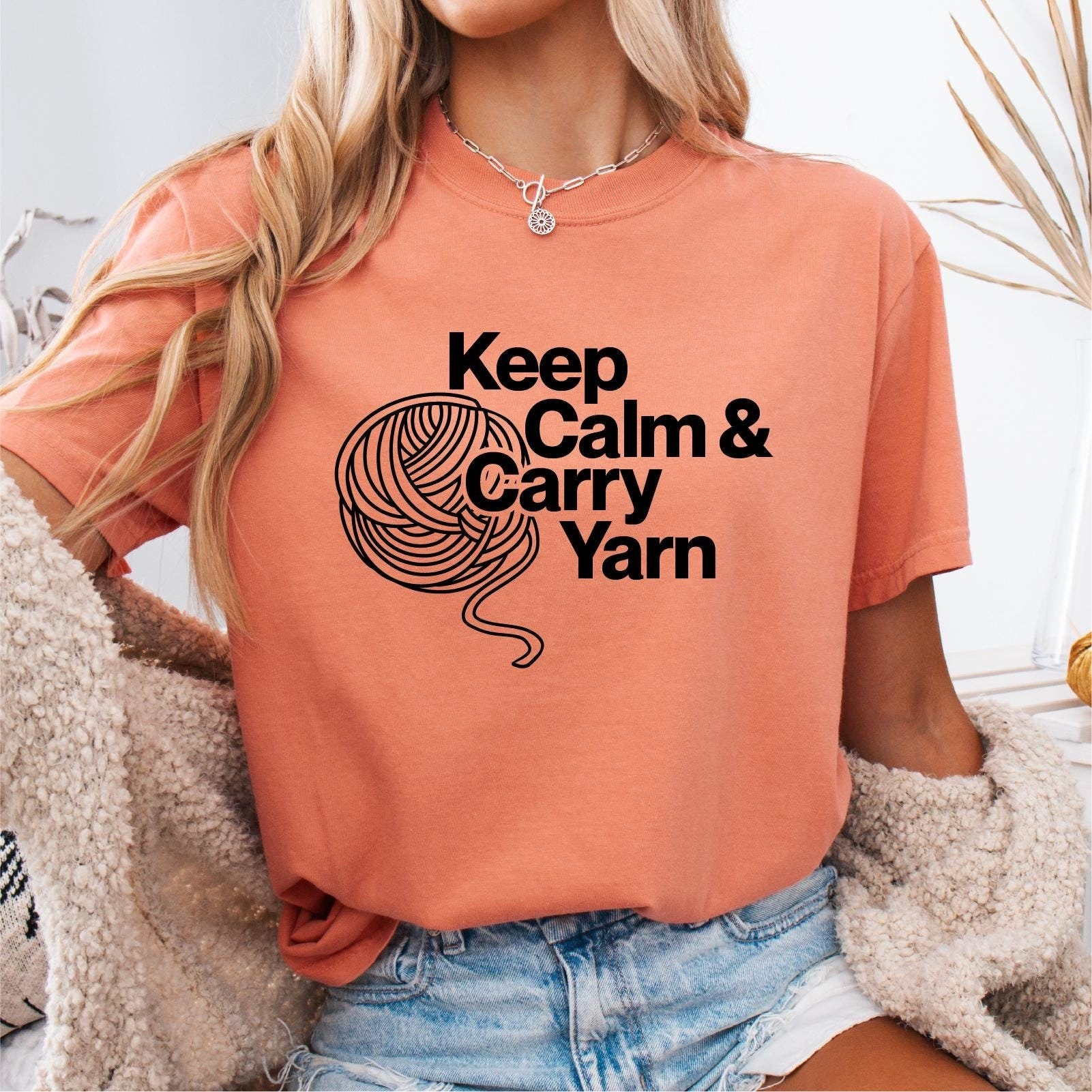 Keep Calm Carry Yarn Funny Knitting T Shirt Knitter Gift Tee Yarn Lover T shirt Knitter Shirt Crafters Gift Cute Knitting Tee Graphic Tee – Aesthetic Look · Perfect For Daily Wear