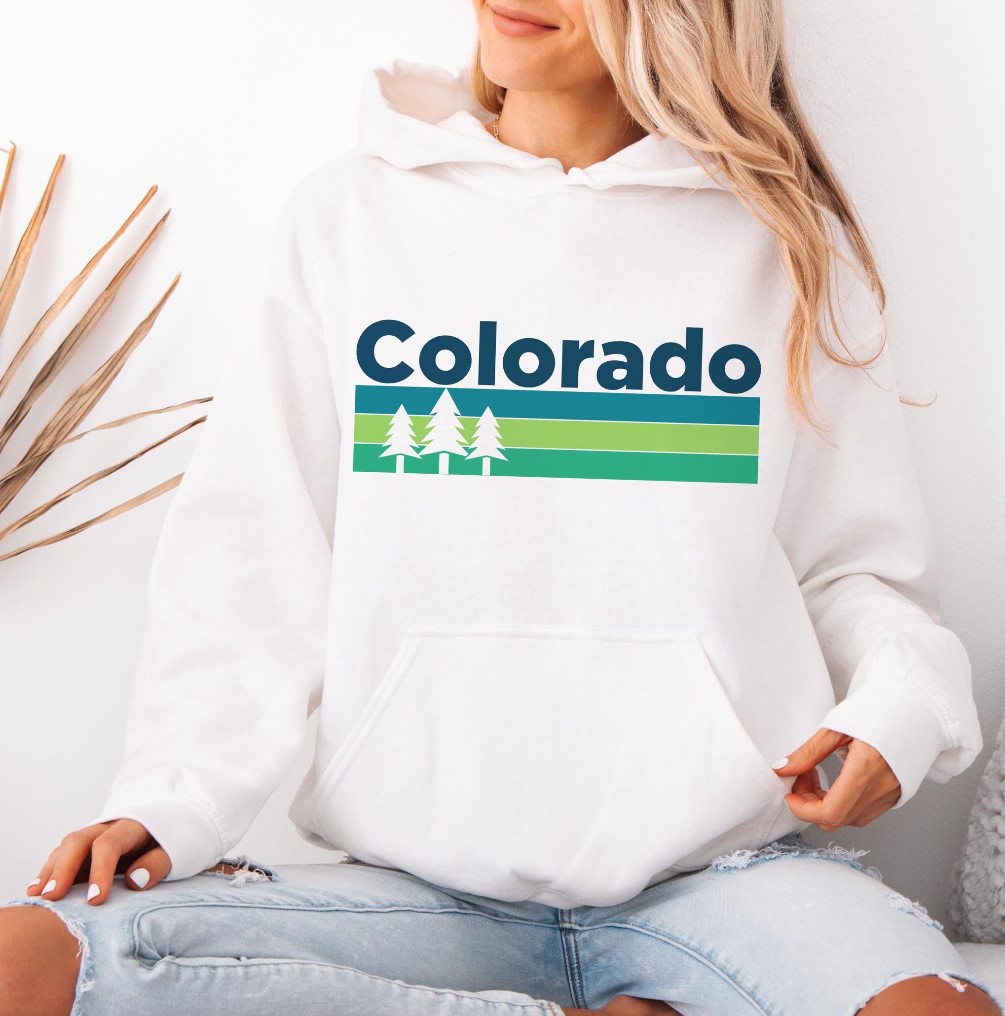 Colorado Hoodie Retro Trees Unisex Colorado Sweatshirt Personalization Available Hoodie – Soft Feel · High-Quality Print