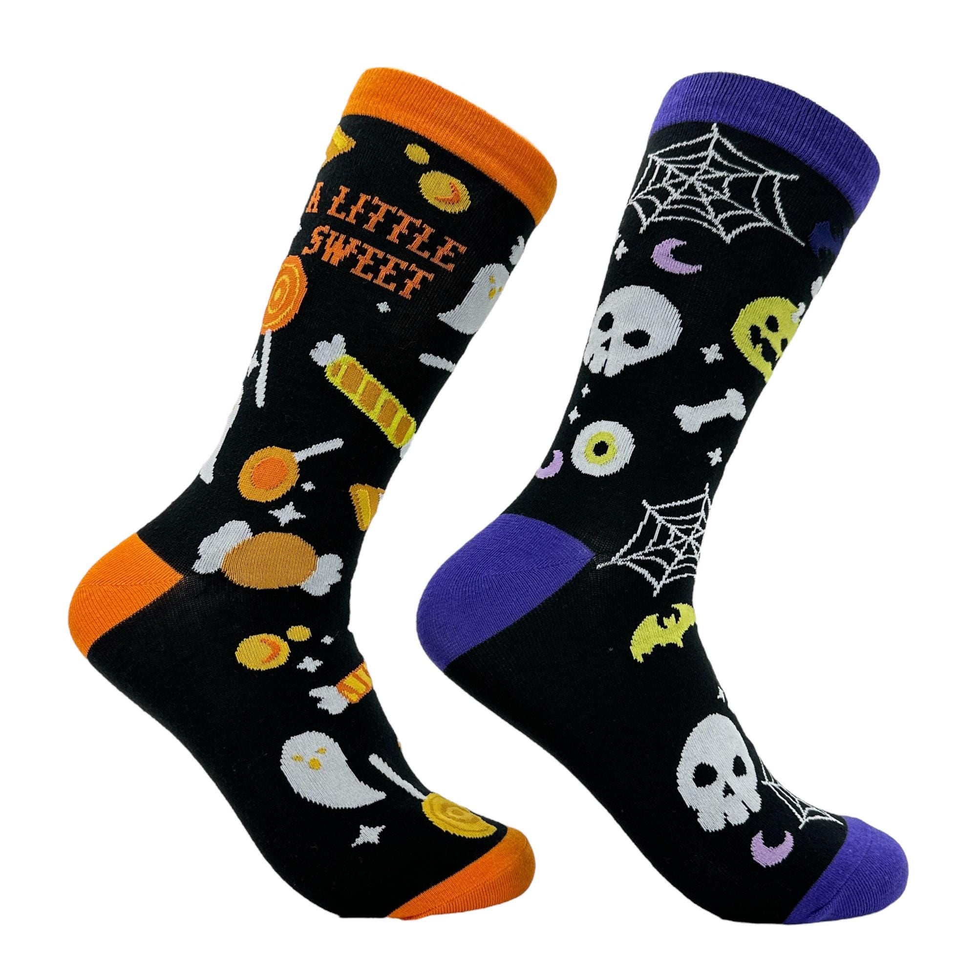 A Little Sweet A Little Spooky Skull Socks Funny Womens Halloween Candy Socks Funky Socks Halloween Lover Socks Spider Web Socks Graphic Tee – Easygoing Wear · Top Pick For Any Outfit