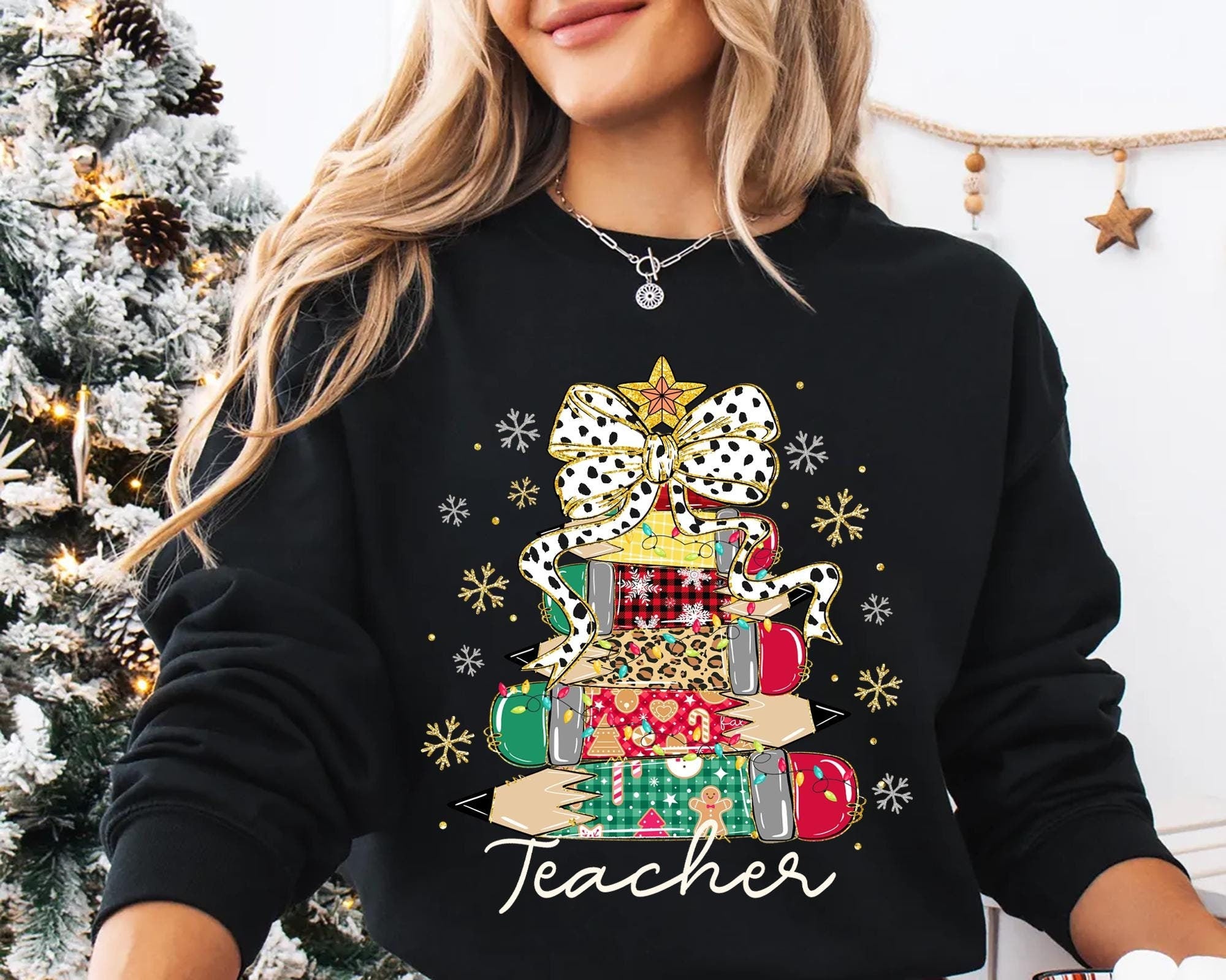 Teacher Christmas Shirt and Sweatshirt with Pencil Tree Holiday Gift Tee for Teacher Classroom Christmas Season Shirt Teacher Christmas Gift Sweatshirt – Cozy Vibes · Perfect For Daily Wear