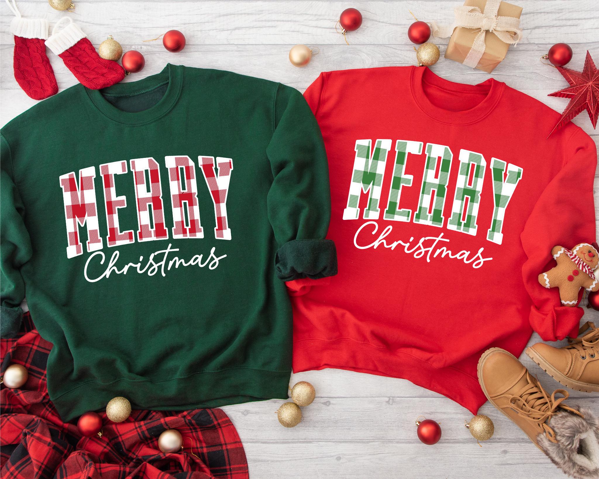 Merry Christmas Sweatshirt Buffalo Plaid Sweater Christmas Family crewneck Xmas Gift Idea Trendy Shirt Women39s T ShirtRetro Sweatshirt Sweatshirt – Feel-Good Design · Perfect For Daily Wear