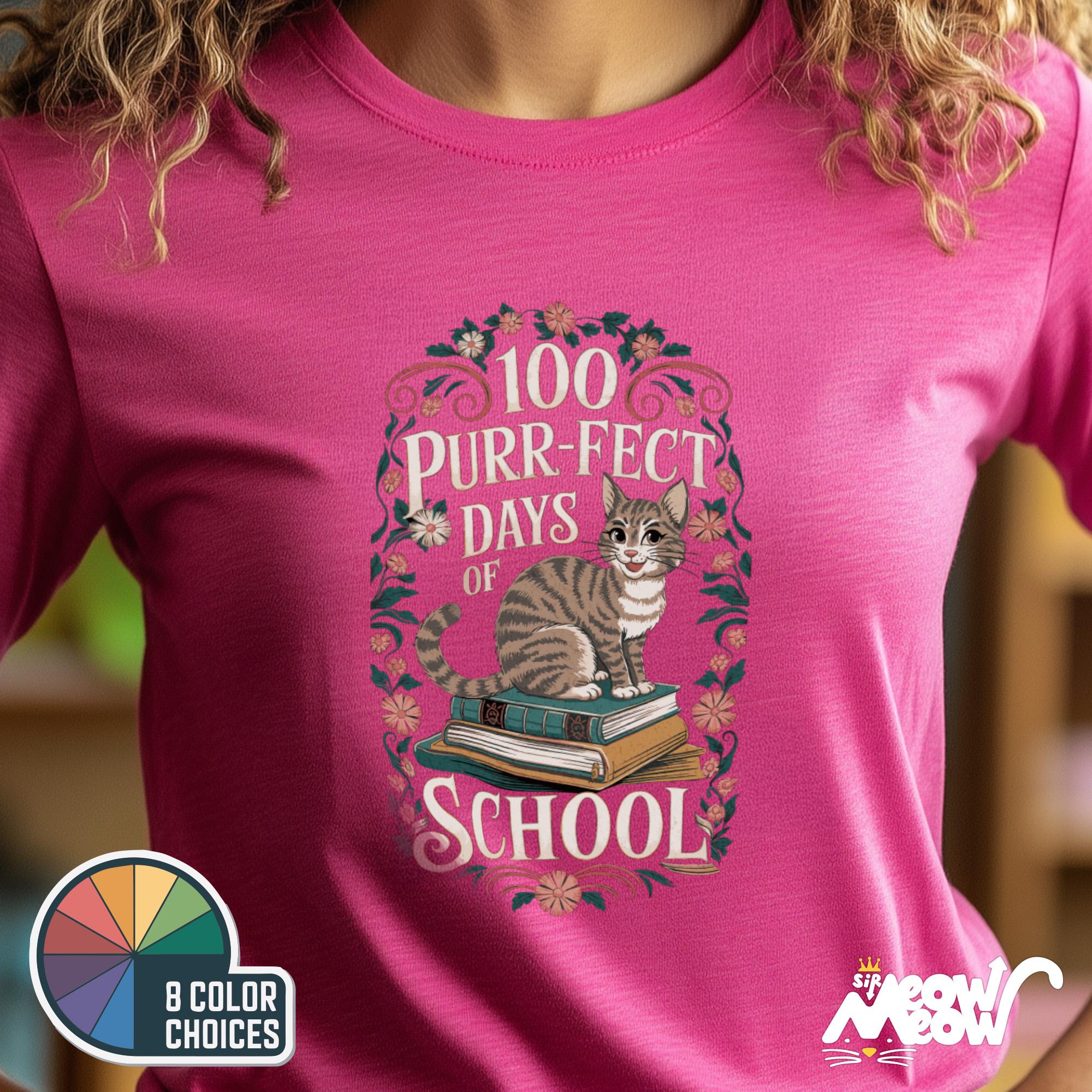 100 Purr fect Days of School Cat T Shirt Cute Teacher Cat Shirt 100 Days Celebration Gift Graphic Tee – Easygoing Wear · High-Quality Print