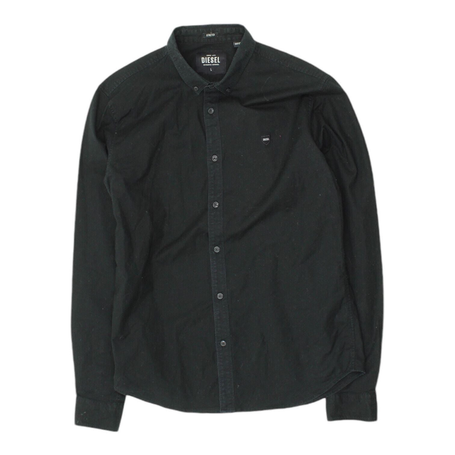 Diesel Mens Black Button Down Collar Shirt Vintage High End Designer Formal Graphic Tee – Warm & Stylish · High-Quality Print