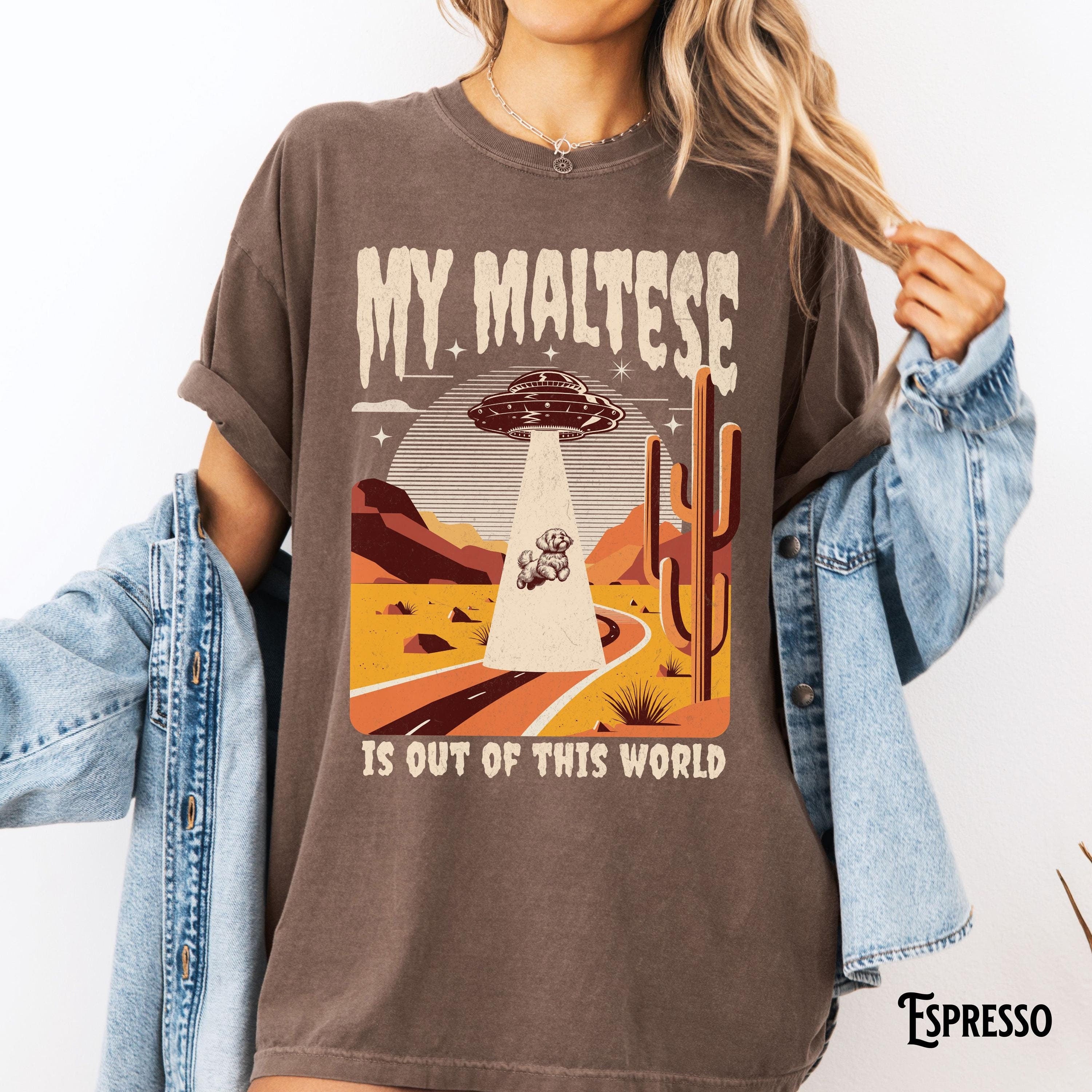 My Maltese is Out of This World UFO Dog Abduction Spaceship Alien Funny Y2K Trendy Desert Humorous Gift Graphic Tee – Feel-Good Design · High-Quality Print