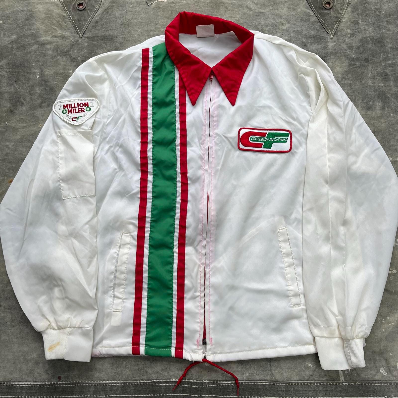 Vintage 1970s Racing Patch Stripe Freight Windbreaker Jacket Graphic Tee – Easygoing Wear · High-Quality Print