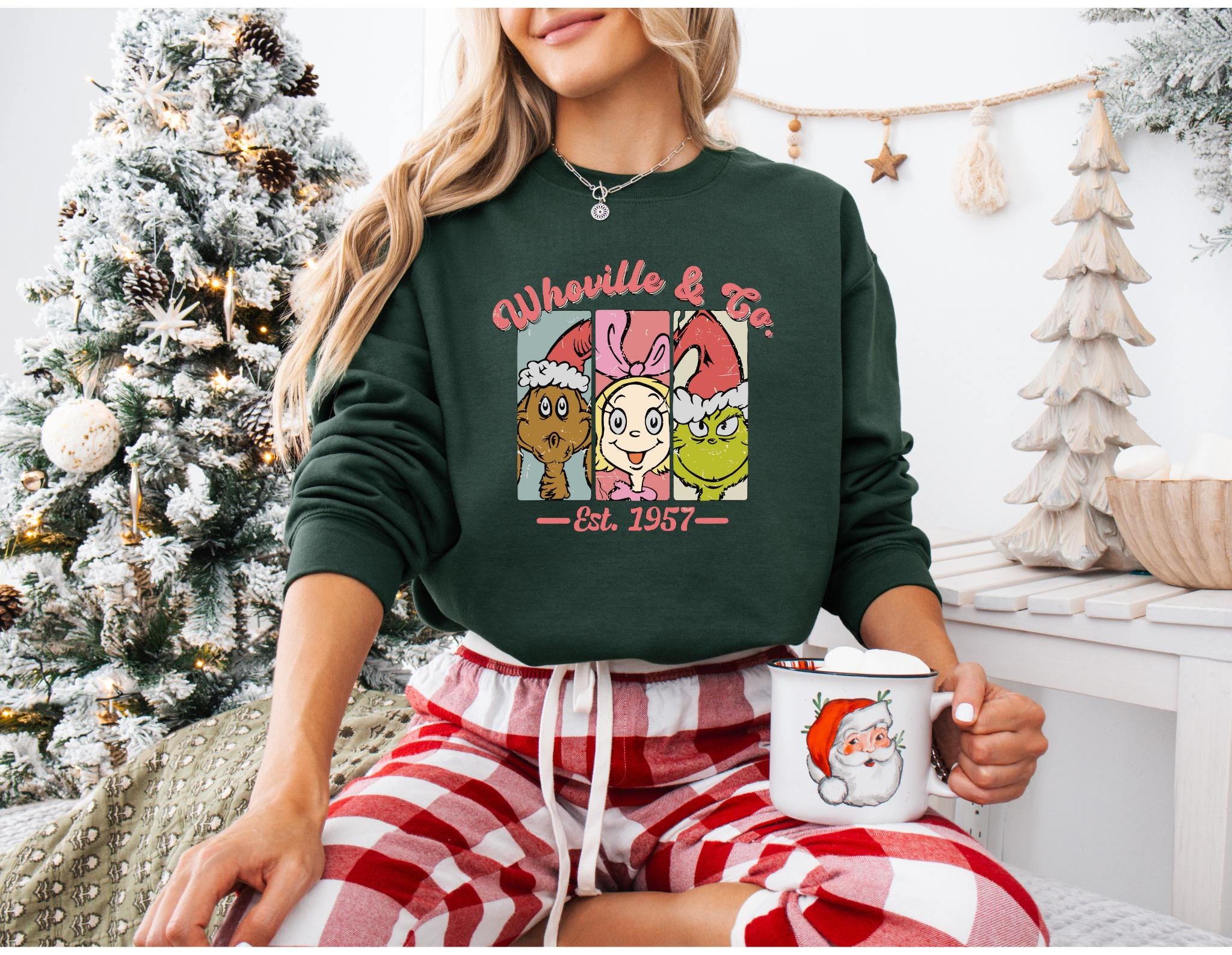 Whoville Co SweatshirtGrinch Cindy Lou and Max Christmas SweaterGrinchmas ShirtWhoville University Tee Trendy Sweatshirts Women Tee Sweatshirt – Bold Style · Must-Have Style