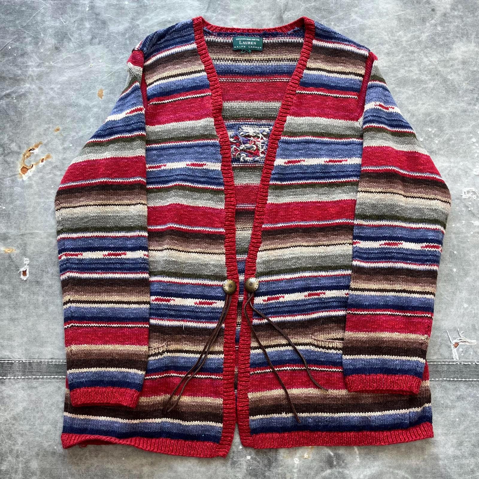 Vintage Lauren Ralph Lauren Aztec Native Cardigan Graphic Tee – Bold Style · High-Quality Print