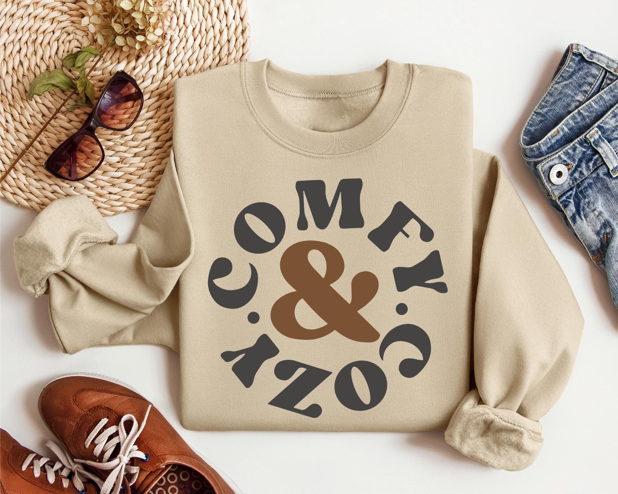 Comfy and Cozy Sweatshirt Cozy And Comfy Women Crewneck Sweater Teenage Sweatshirt Trendy Sweatshirt Womens T shirt Cozy season Sweatshirt – Fan Favorite · High-Quality Print