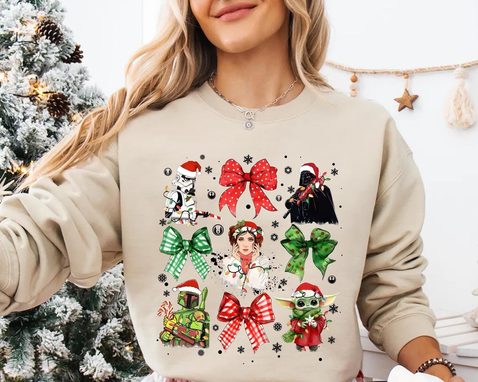Star Wars Christmas Coquette Shirt Cute Holiday Bow Tee Grogu Princess Leia Darth Vader Festive Shirt Christmas Gift for Star Wars Fans Graphic Tee – Cozy Vibes · Perfect For Daily Wear