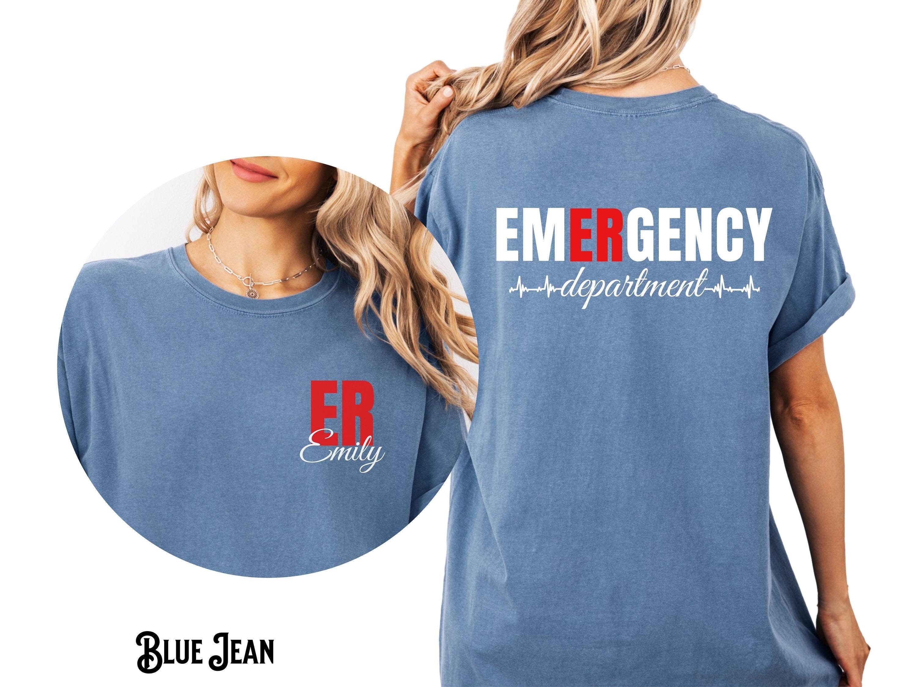 Custom Name Emergency Department T Shirt Front and Back Design ER Personalized Nurse Doctor Crew Team Hospital Gift Graphic Tee – Fan Favorite · Top Pick For Any Outfit
