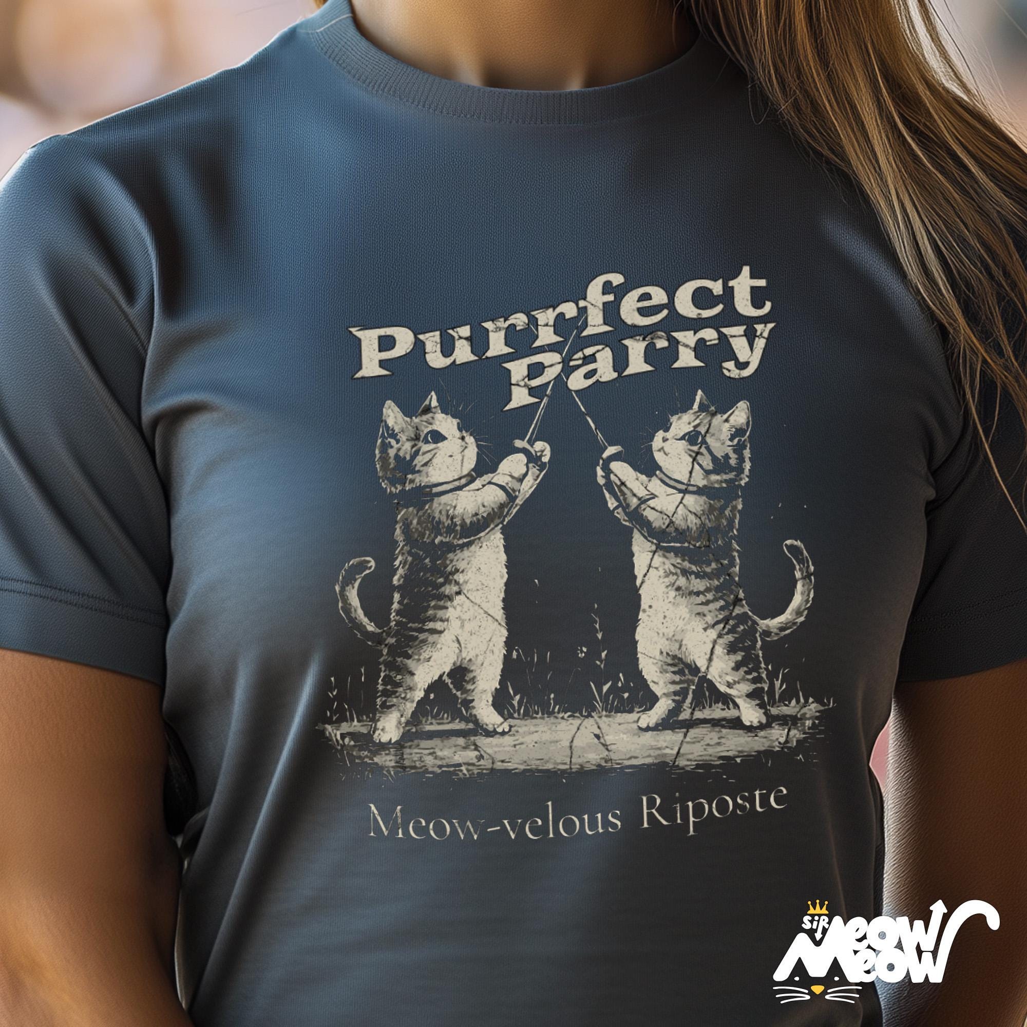Purrfect Parry T Shirt Funny Fencing Cat Design Meow velous Riposte Tee Cat Lover Gift Graphic Tee – Warm & Stylish · Must-Have Style