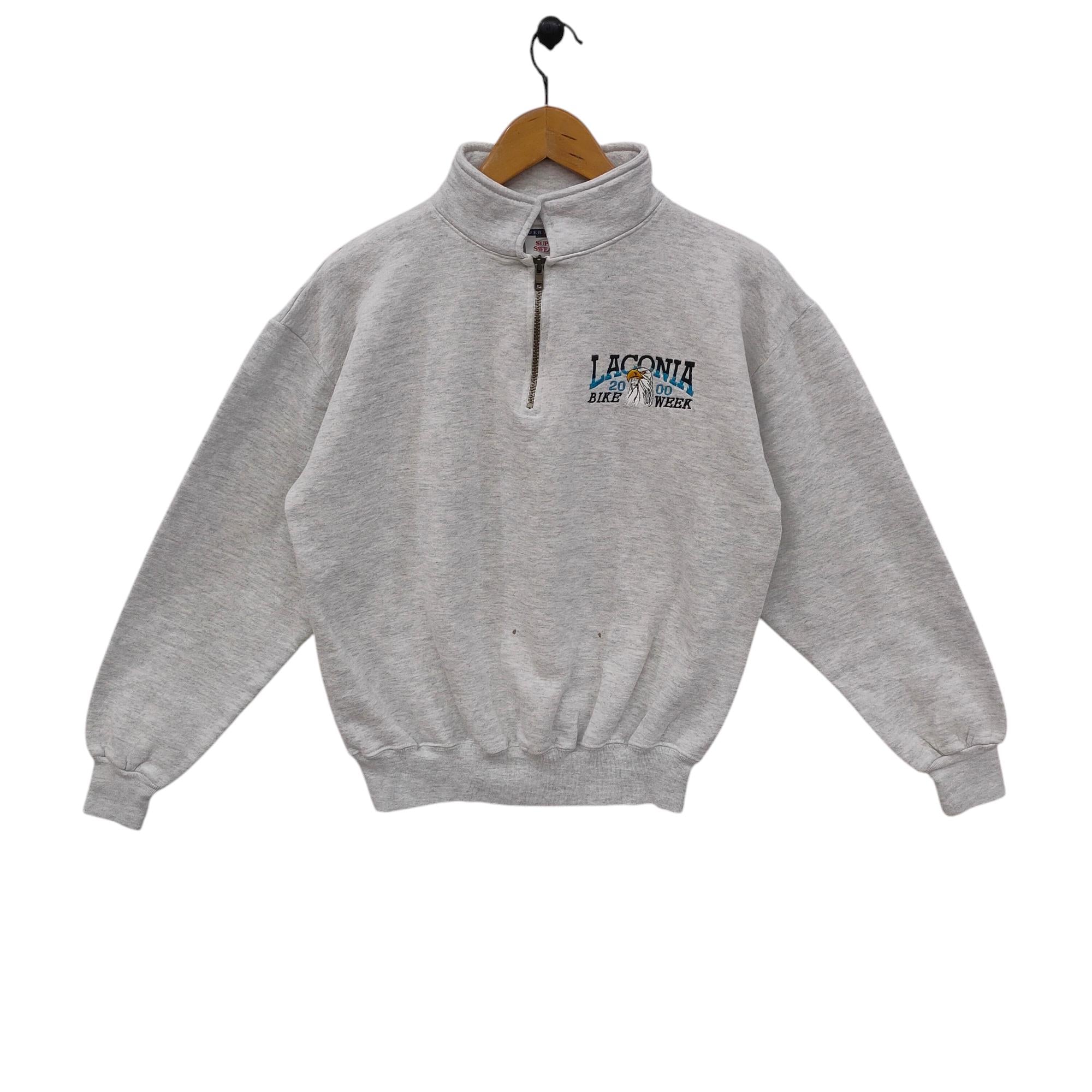 Y2K Laconia Quarter Zip Sweatshirt Medium Vintage Jerzeez Laconia Bike Week 2000 Sweater Jumper White Size M Sweatshirt – Fan Favorite · Perfect For Daily Wear