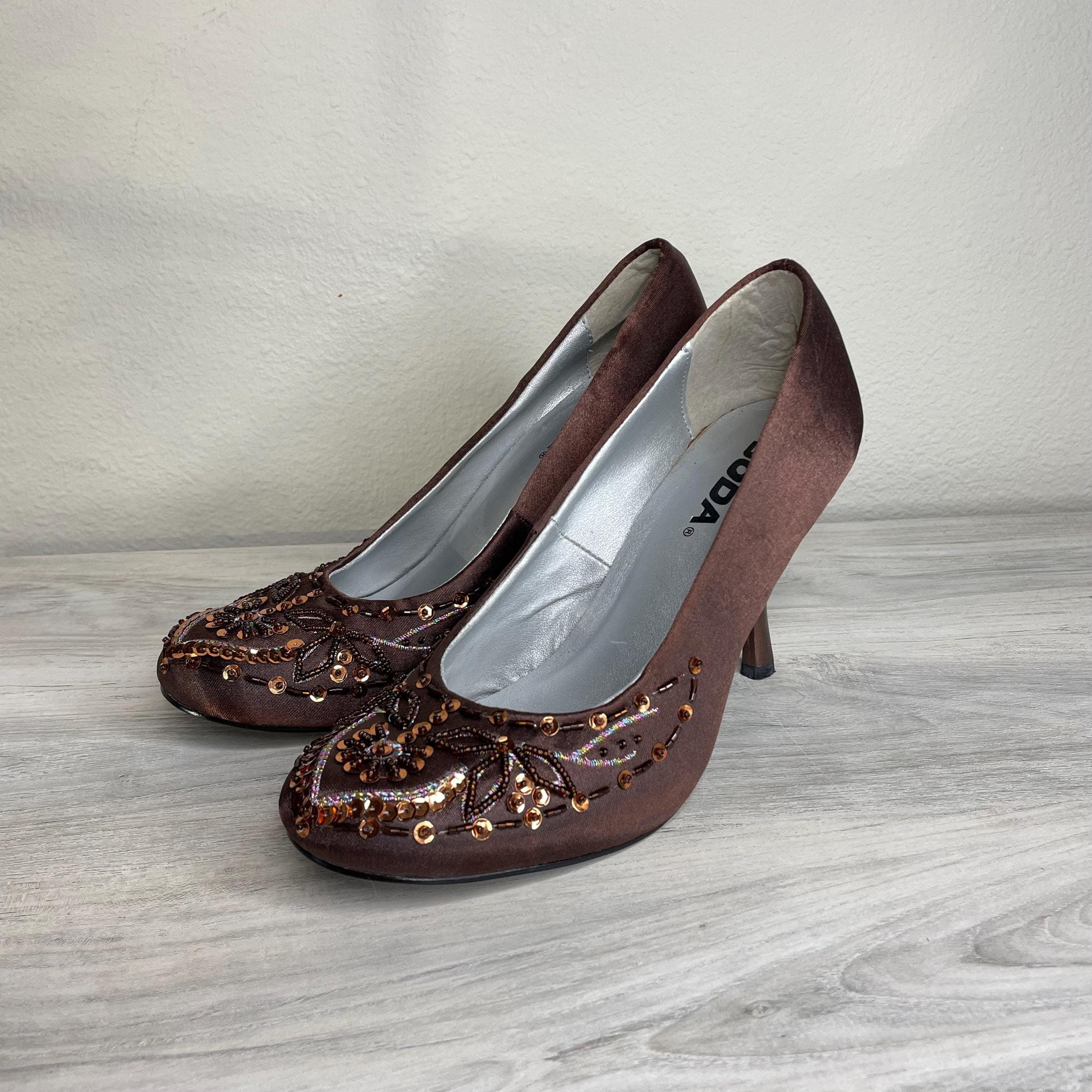 y2k vintage 2000s brown beaded fairy heels size US 7 Graphic Tee – Feel-Good Design · Perfect For Daily Wear