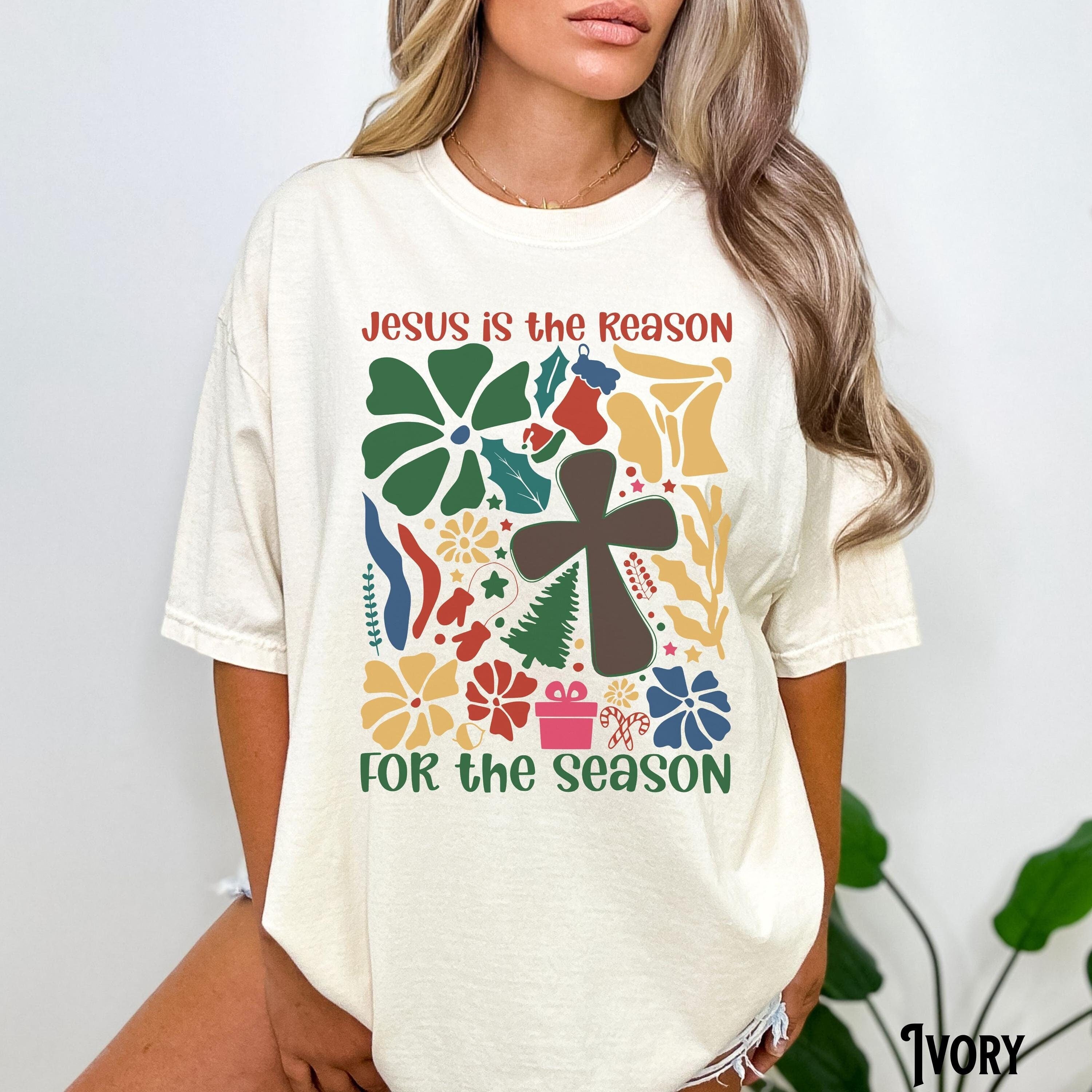 Christian Christmas Shirt Boho Floral Jesus Is The Reason For The Season Religious Cross Faith Jesus Gift Graphic Tee – Premium Graphic · Top Pick For Any Outfit
