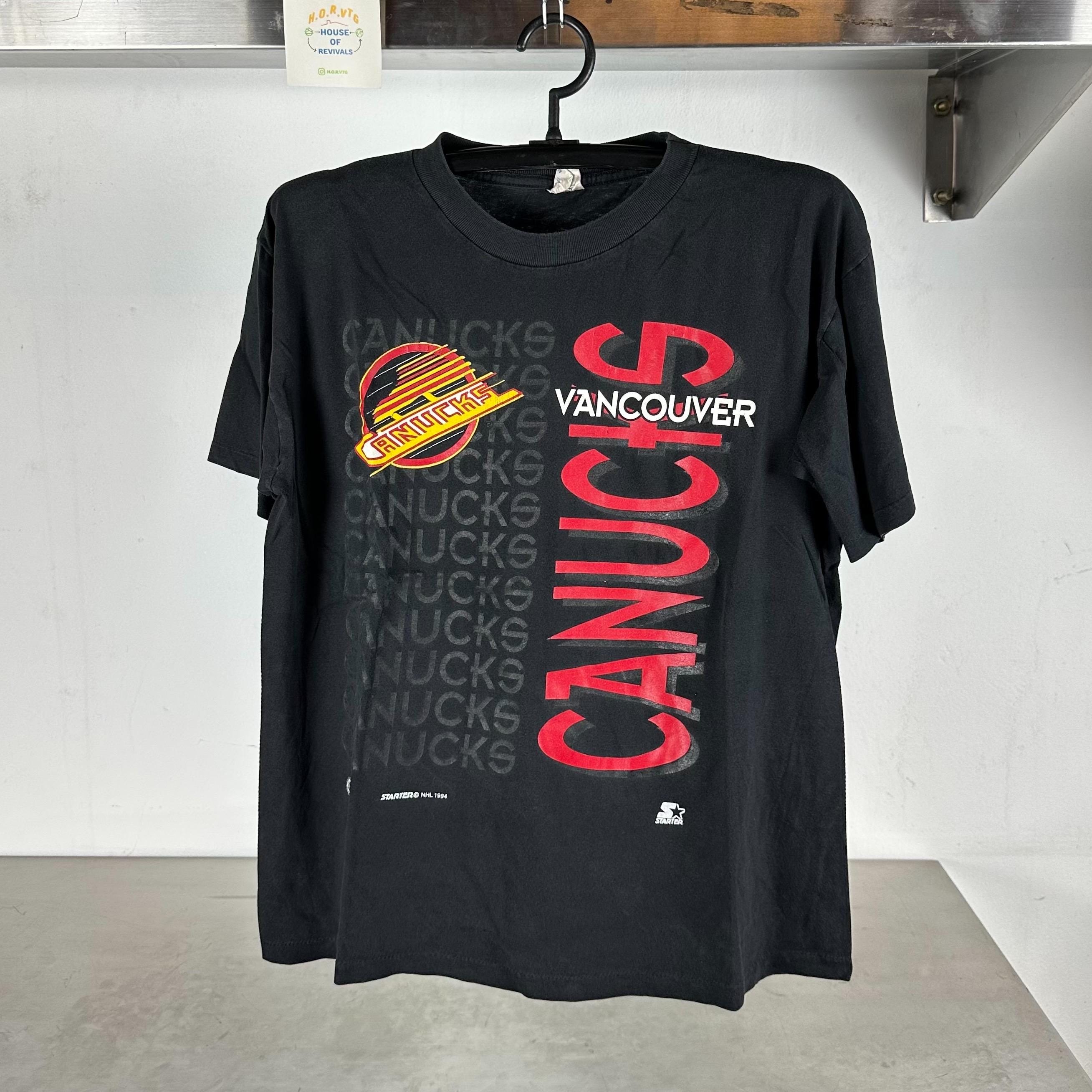 Vintage 1994 Vancouver Canucks Hockey NHL Starter single stitch T shirt Vintage Vancouver Canucks Tshirts Vintage Sports Tshirts Graphic Tee – Aesthetic Look · High-Quality Print