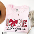 Christian Valentine T Shirt Bow Coquette Love Like Jesus Coquette Valentine39s Day Hearts Religious Faith Tee Gift Graphic Tee – Fan Favorite · High-Quality Print